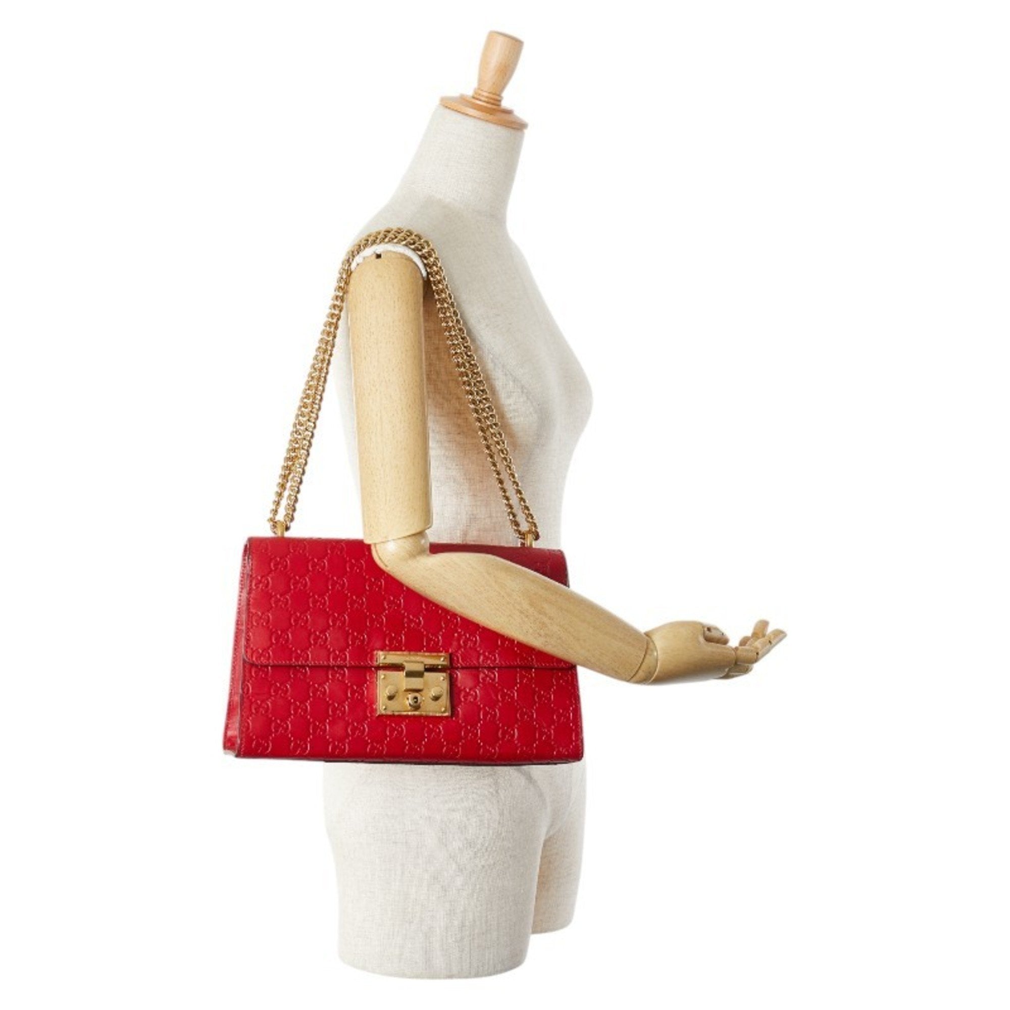 Gucci Padlock Red Color Leather Shoulder Bag (Pre-Owned)