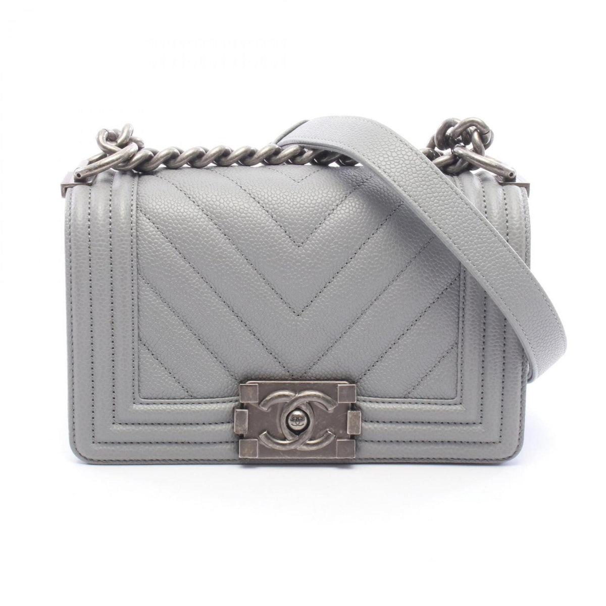 Chanel Gray Grained Calfskin Handbag Shoulder Bag (Pre-Owned)