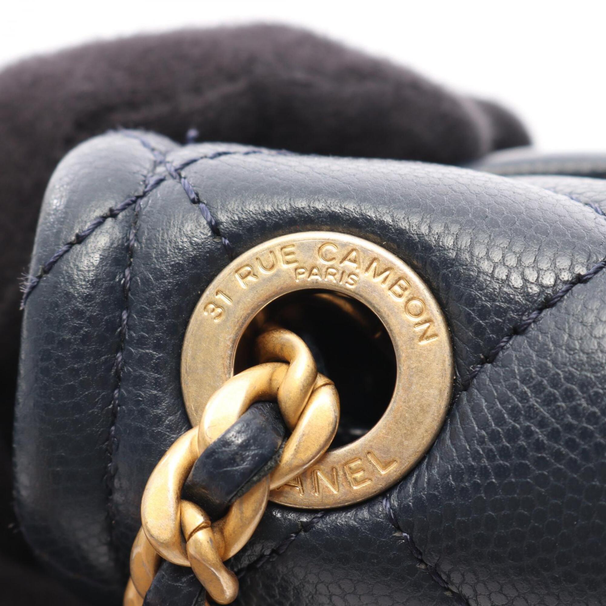 Chanel Navy Grained Calfskin Handbag Shoulder Bag (Pre-Owned)