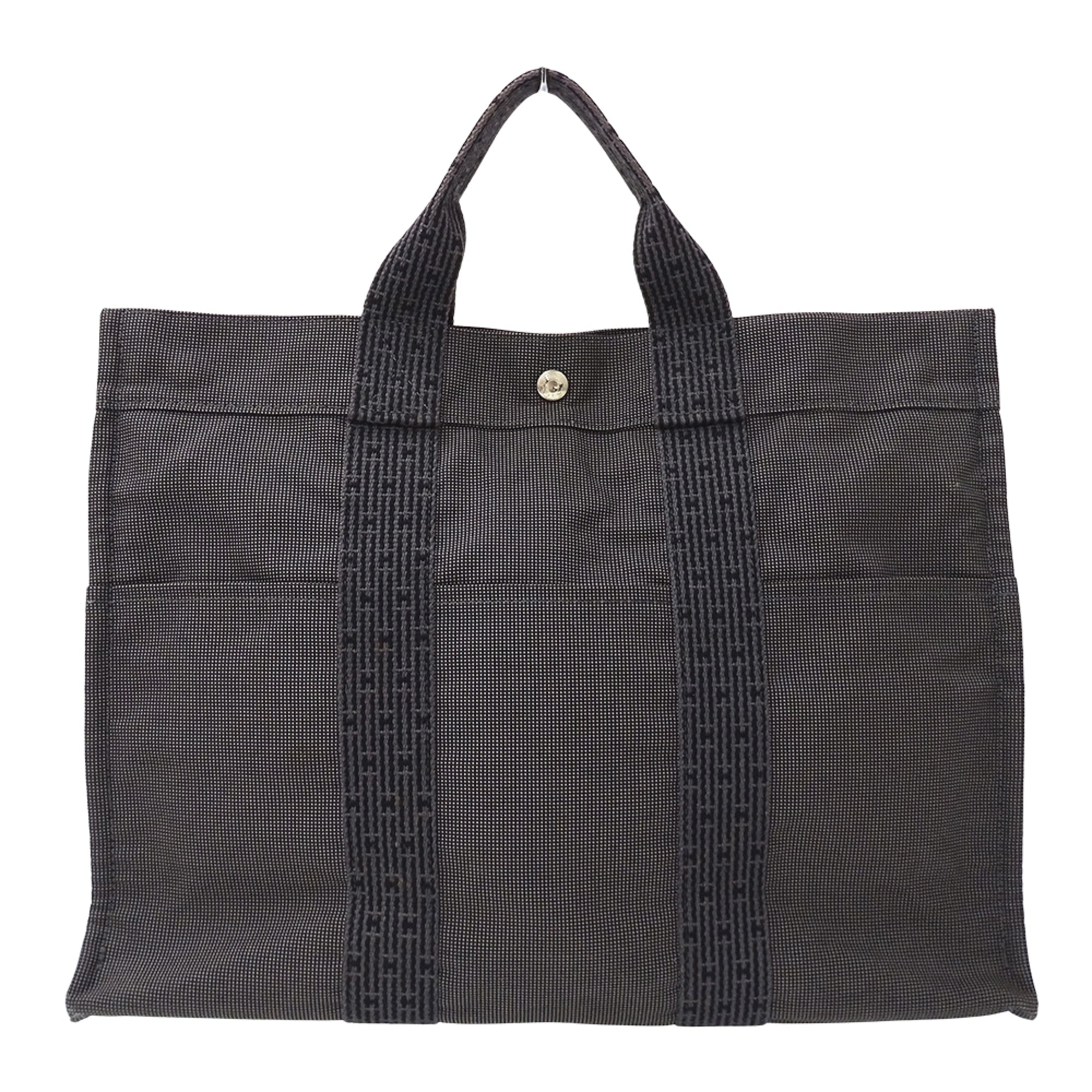 Hermes Black Canvas Handbag Tote Bag (Pre-Owned)