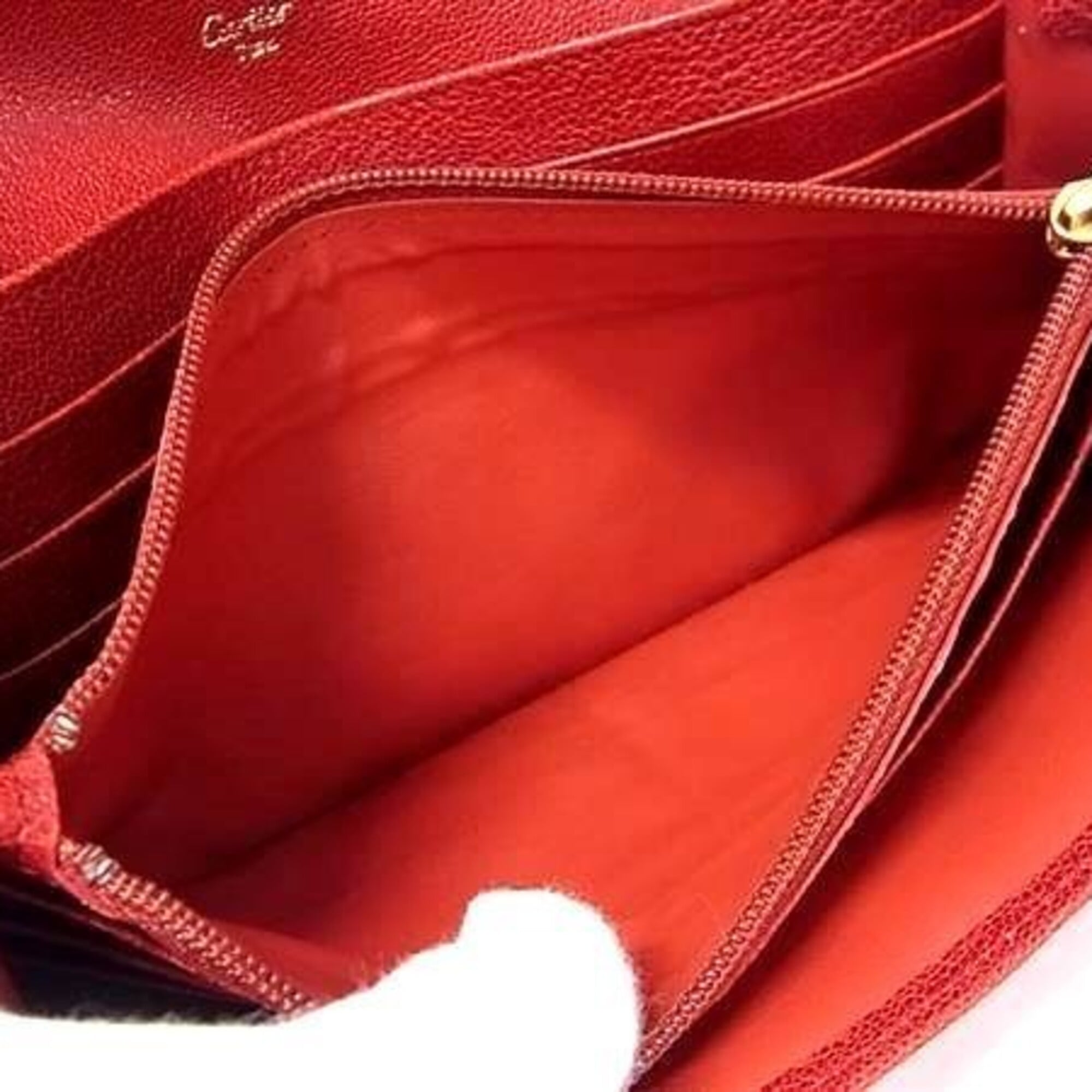 Cartier Red Color Leather Long Wallet (Bi-Fold) (Pre-Owned)