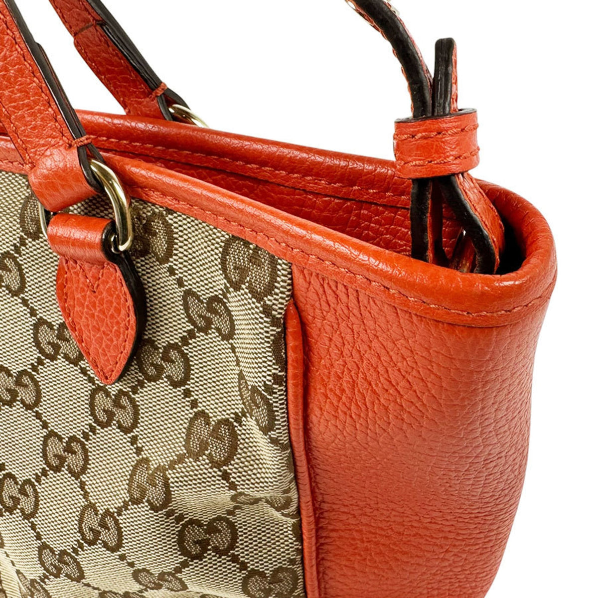 Gucci Brown Orange Gg Canvas Leather Handbag Shoulder Bag (Pre-Owned)