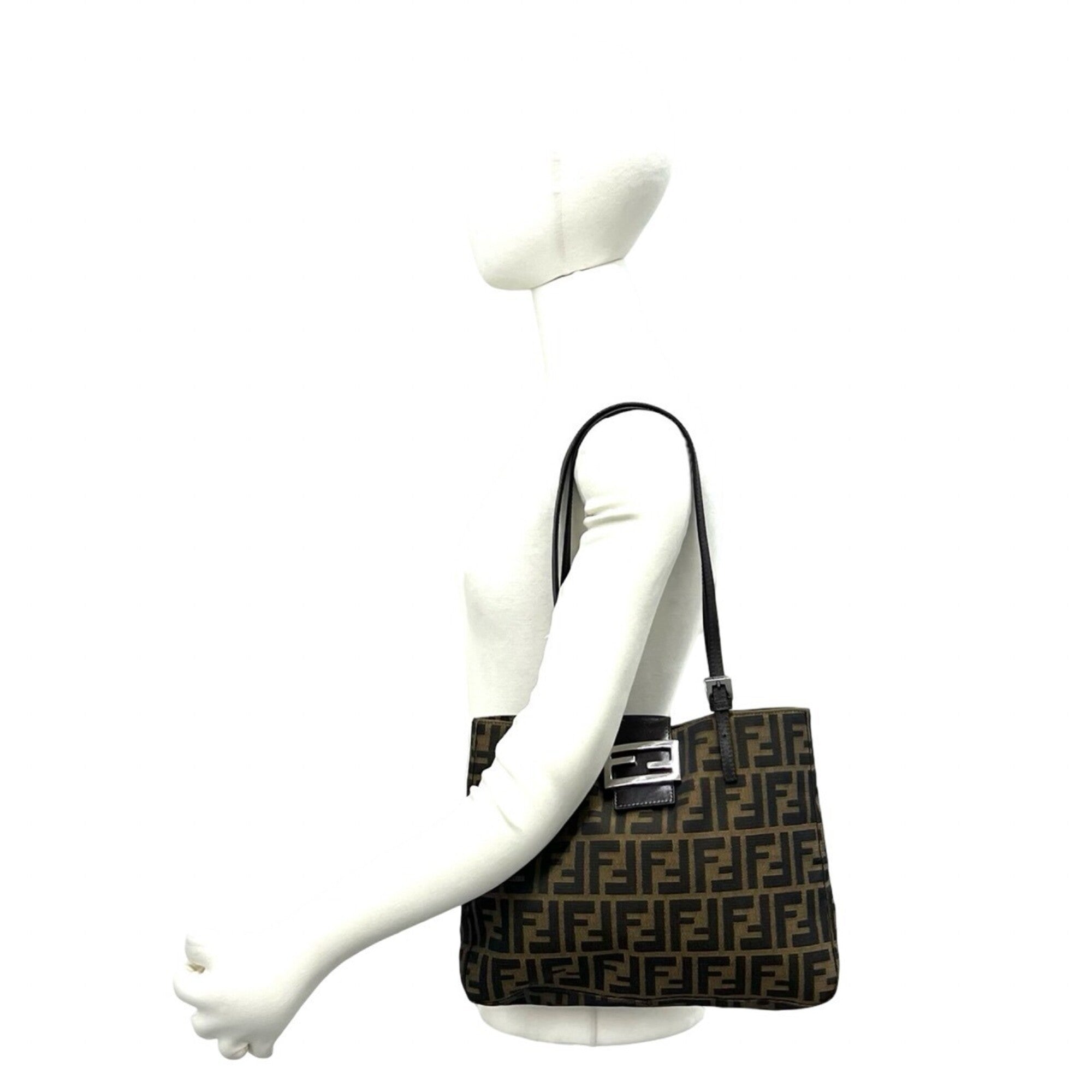 Fendi Black Brown Canvas Leather Shoulder Bag Tote Bag (Pre-Owned)