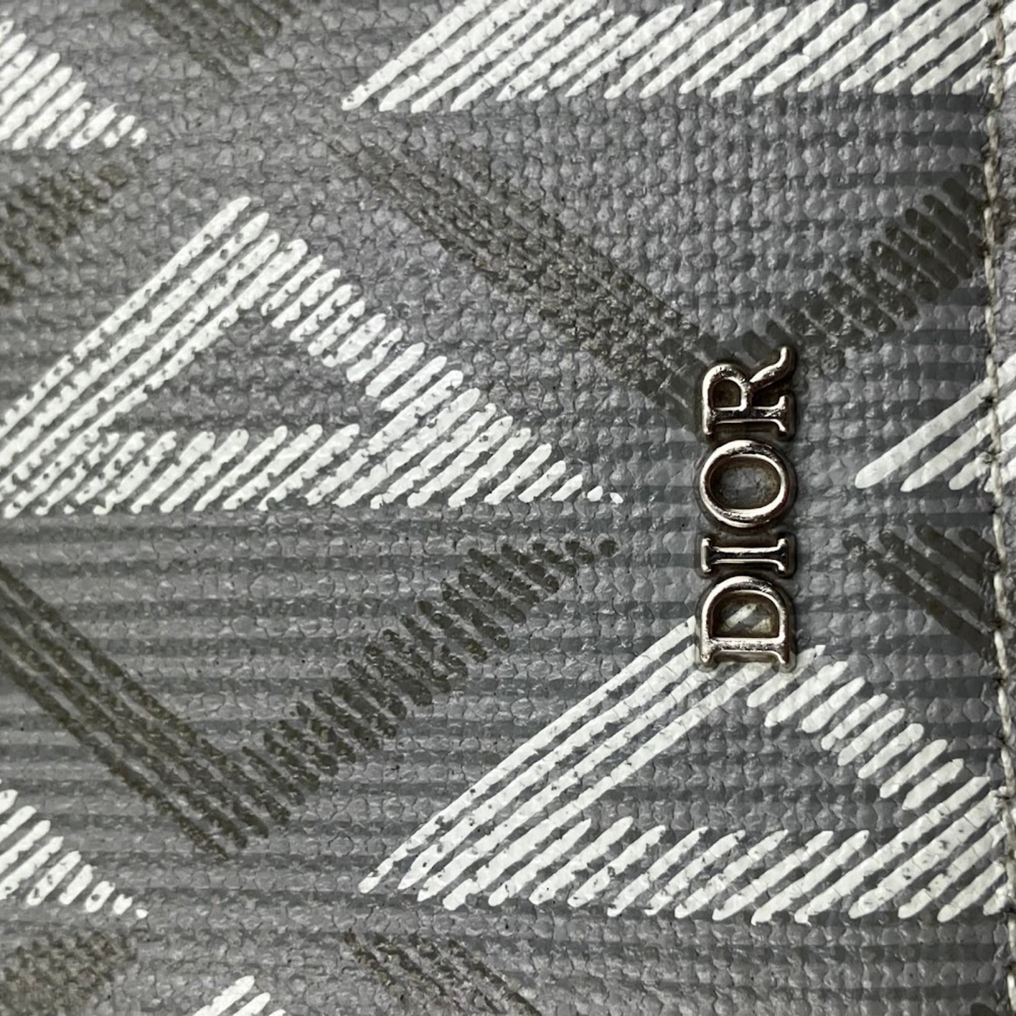 Christian Dior Gray Leather Long Wallet (Bi-Fold) (Pre-Owned)