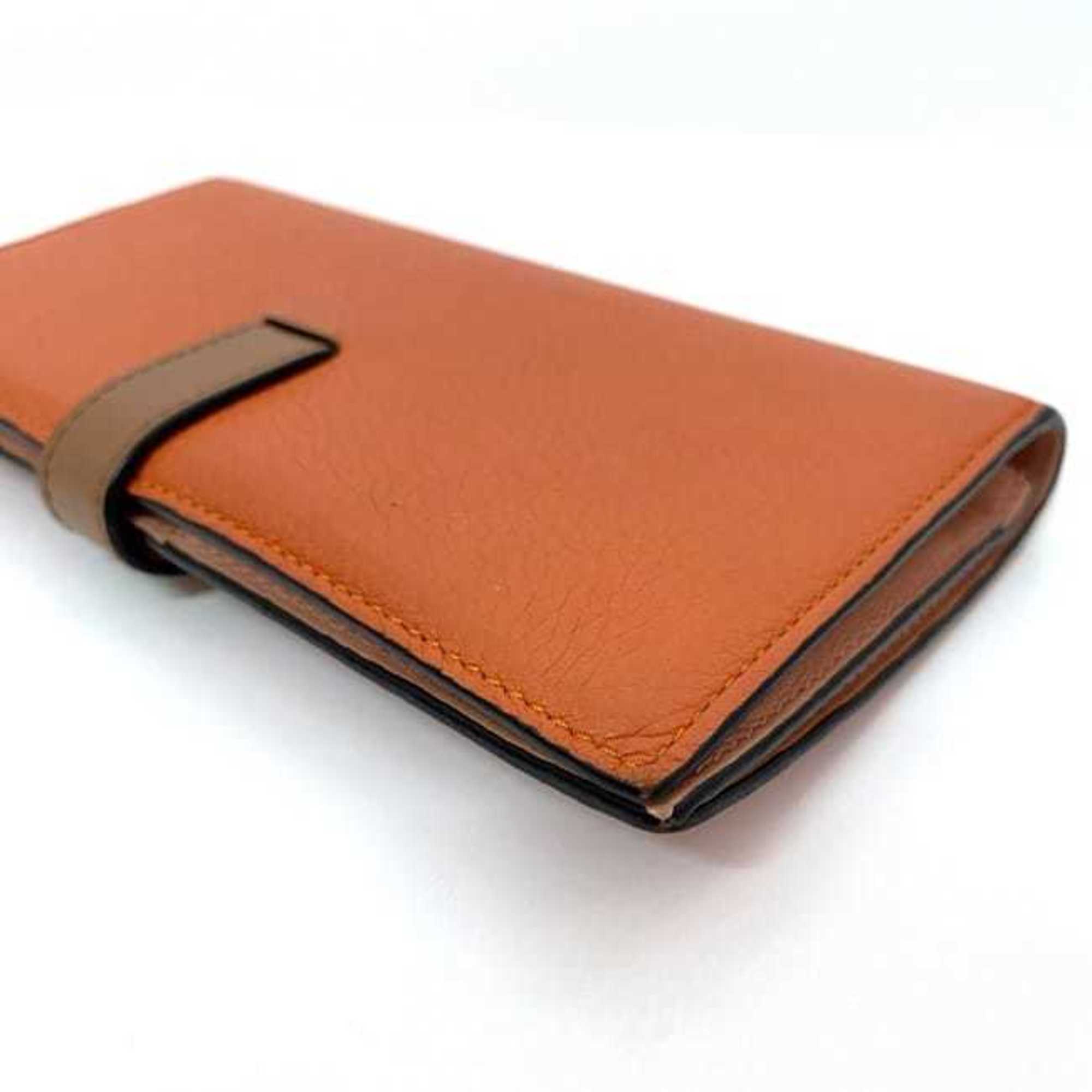 Loewe Brown Orange Leather Long Wallet (Bi-Fold) (Pre-Owned)