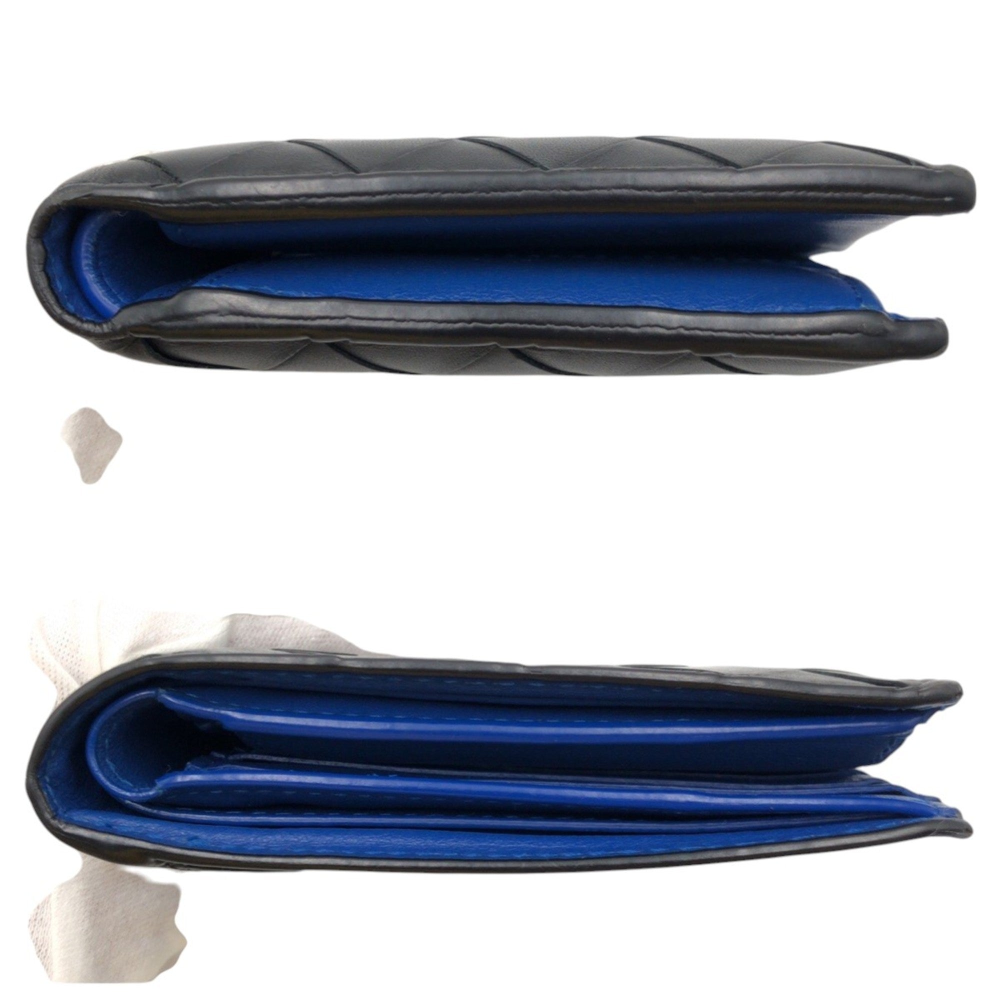 Bottega Veneta Intrecciato Black Blue Leather Wallet (Bi-Fold) (Pre-Owned)