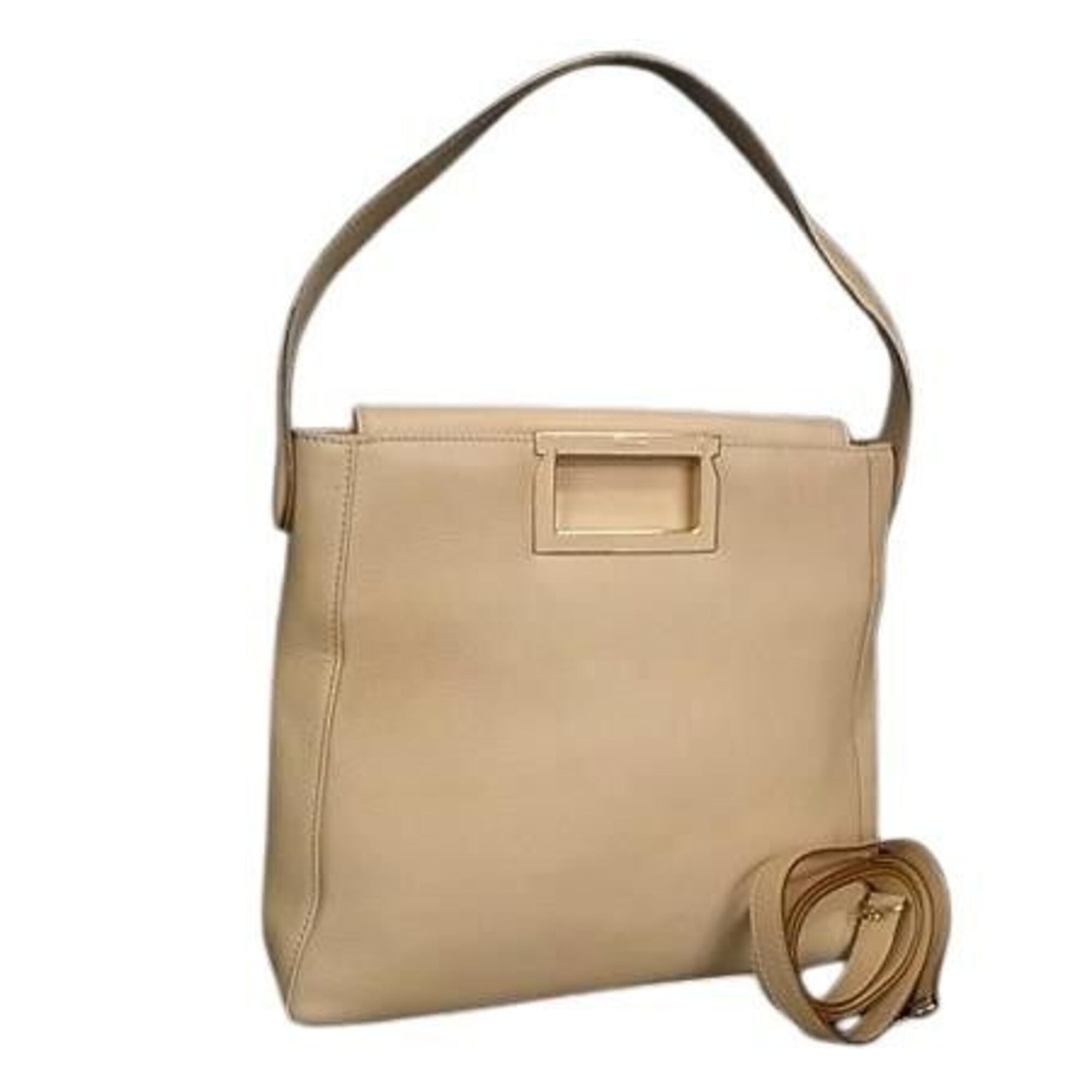 Salvatore Ferragamo Light Beige Leather Handbag Shoulder Bag Tote Bag (Pre-Owned)