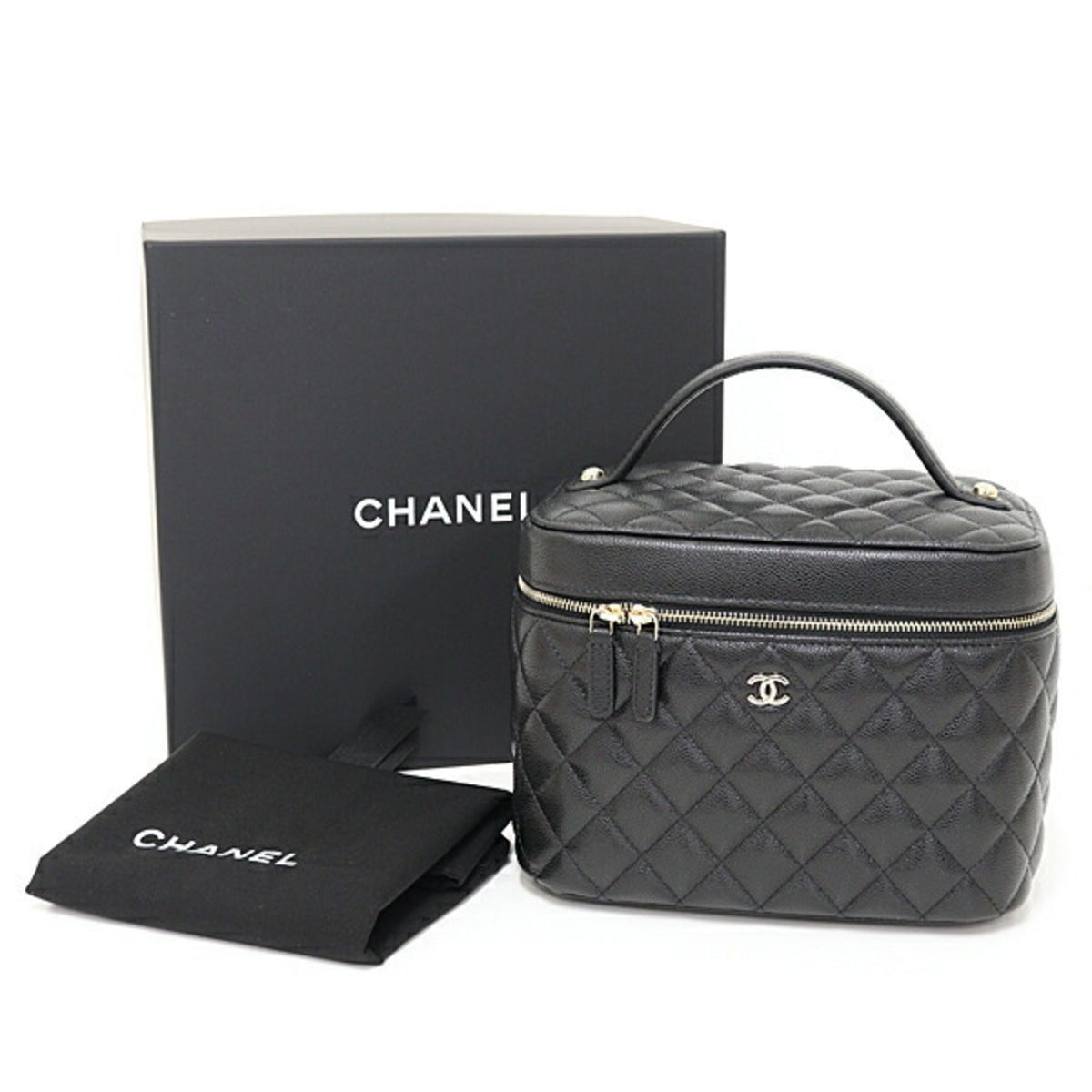 Chanel Black Grained Calfskin Handbag Vanity Bag (Pre-Owned)