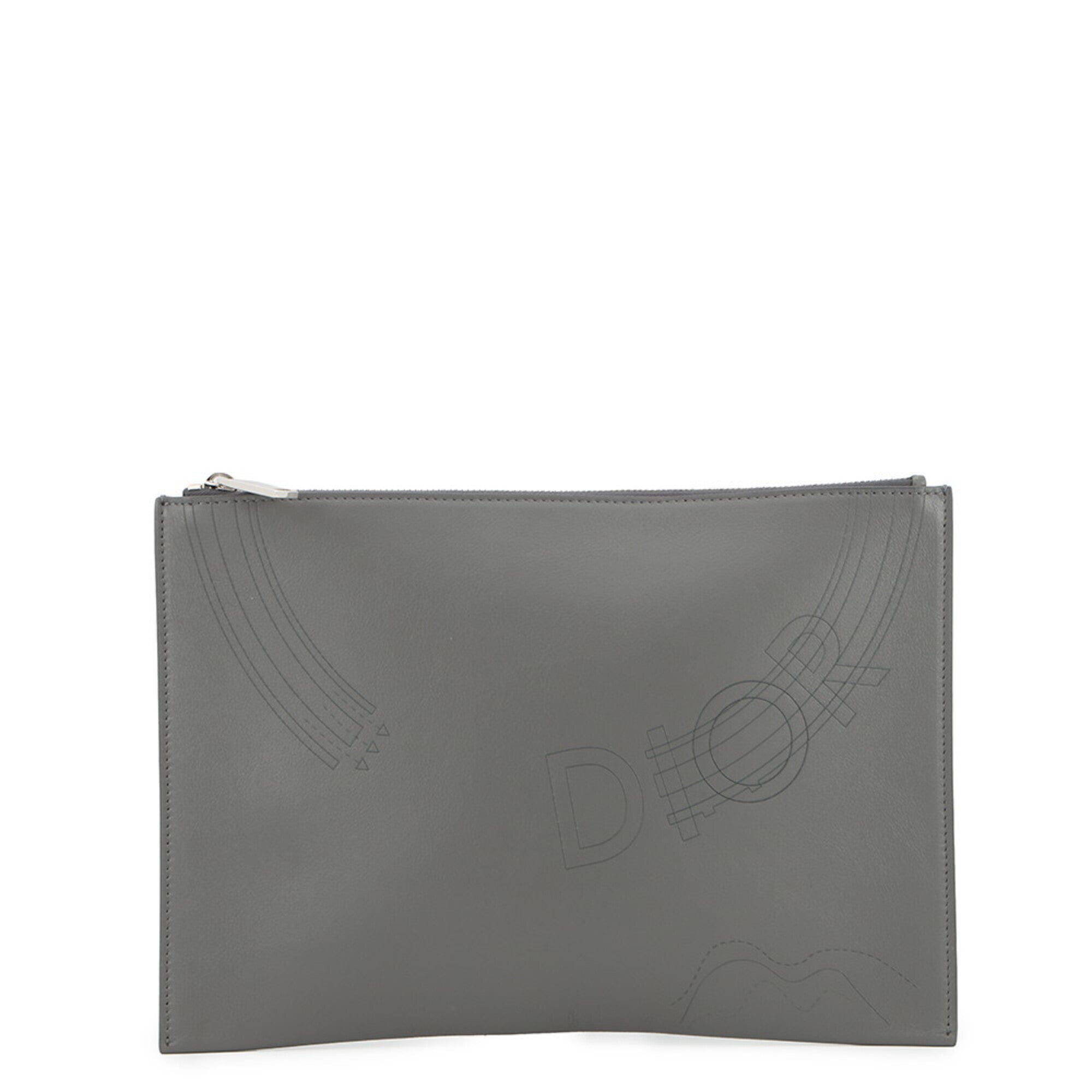 Christian Dior Gray Leather Clutch Bag Handbag (Pre-Owned)