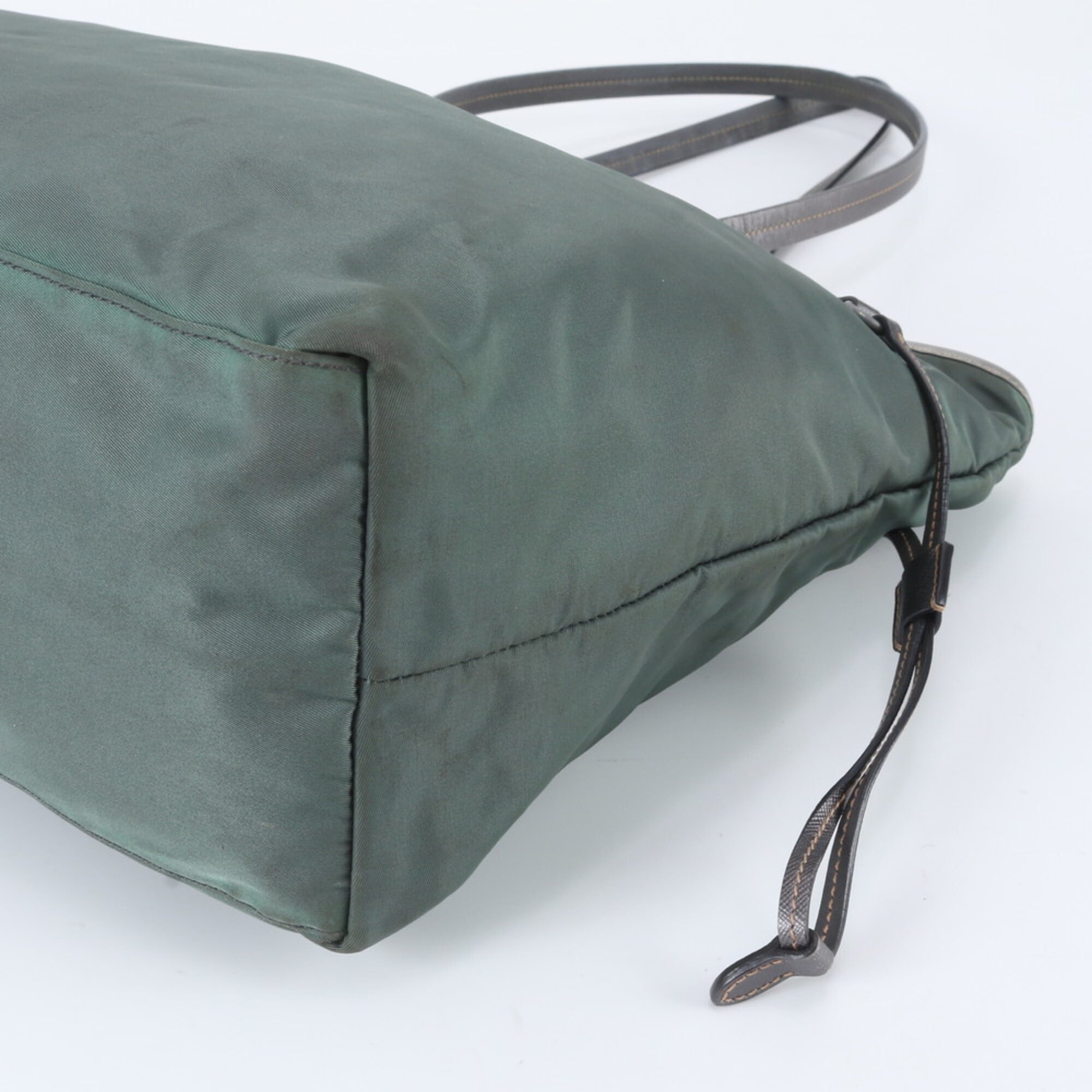 Prada Green Nylon Leather Handbag Shoulder Bag Tote Bag (Pre-Owned)