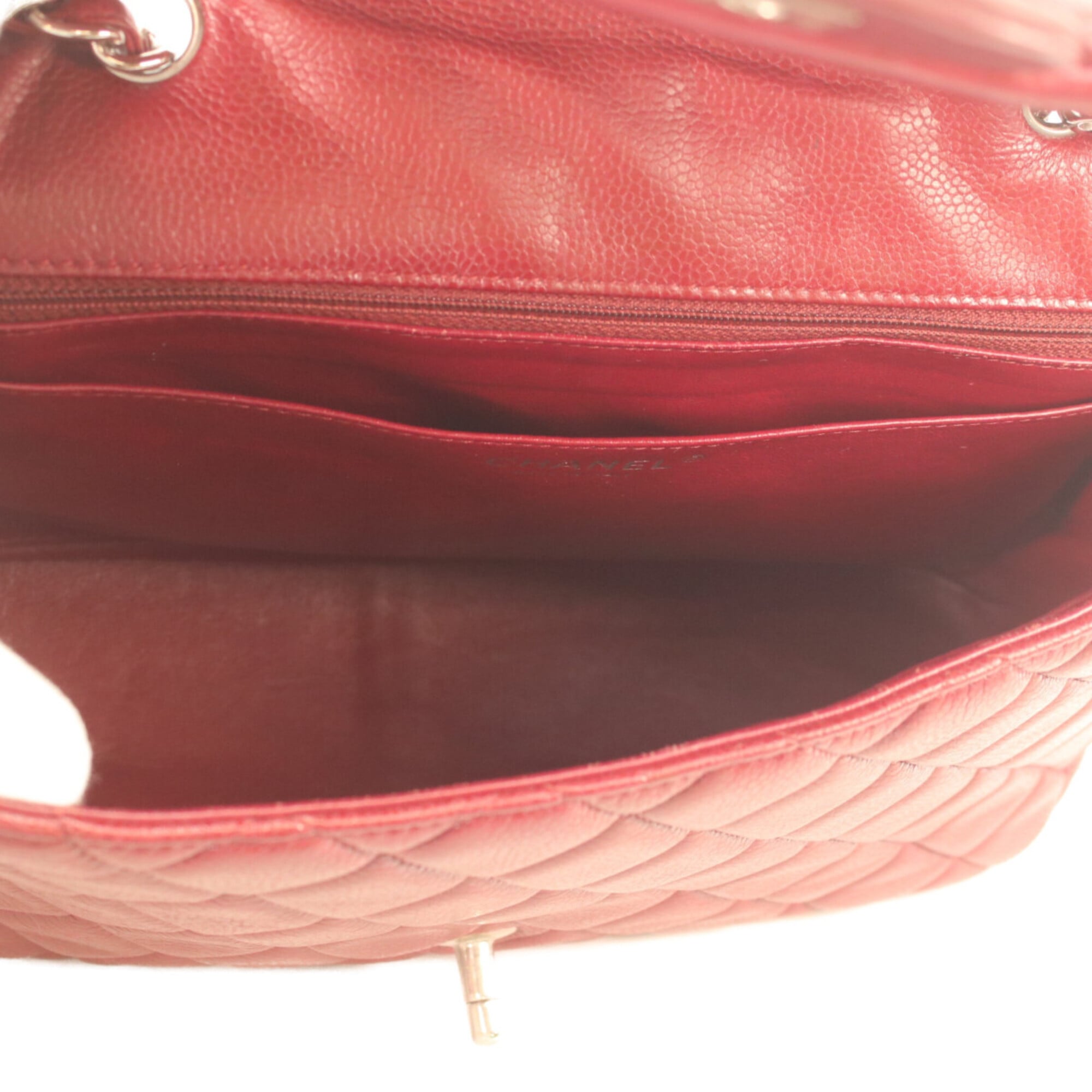 Chanel Red Color Grained Calfskin Tote Bag (Pre-Owned)