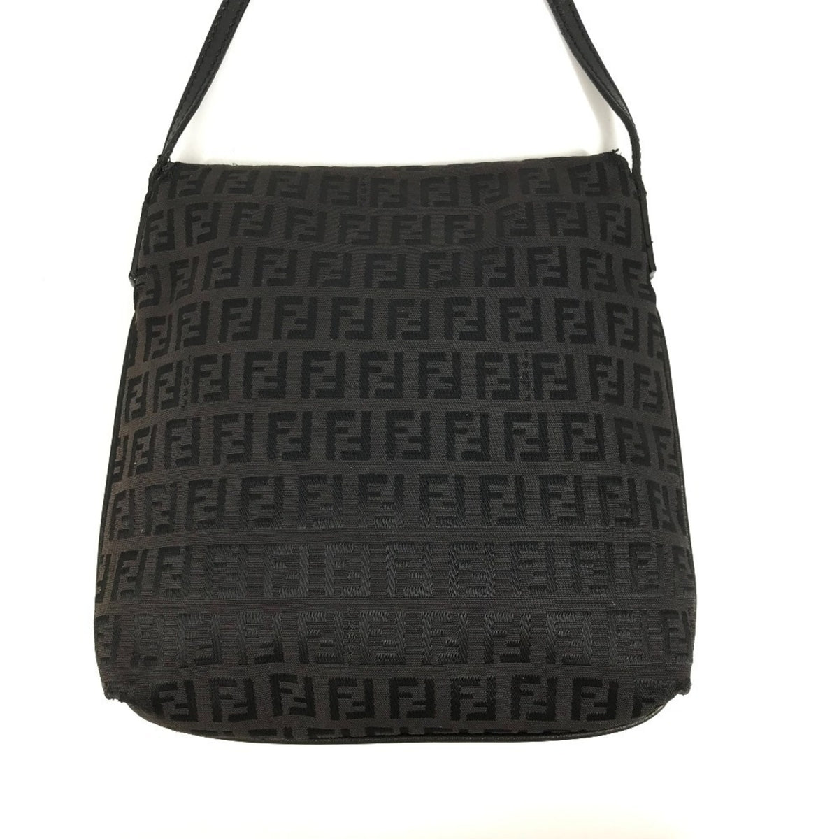 Fendi Black Zucchino Leather Canvas Pochette Shoulder Bag (Pre-Owned)