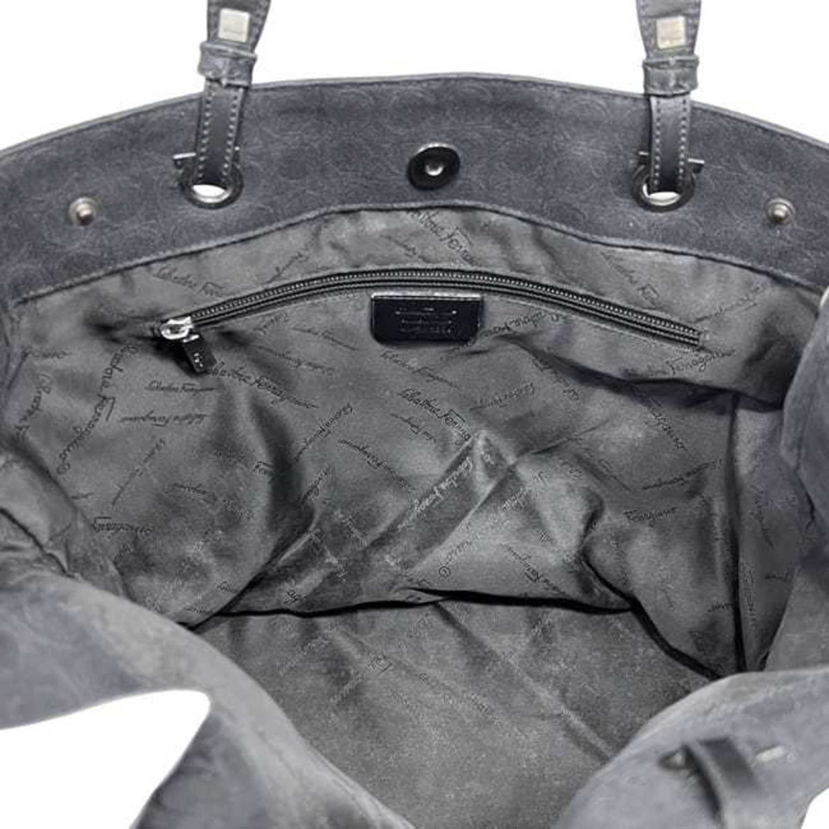 Salvatore Ferragamo Gancini Black Canvas Leather Tote Bag (Pre-Owned)