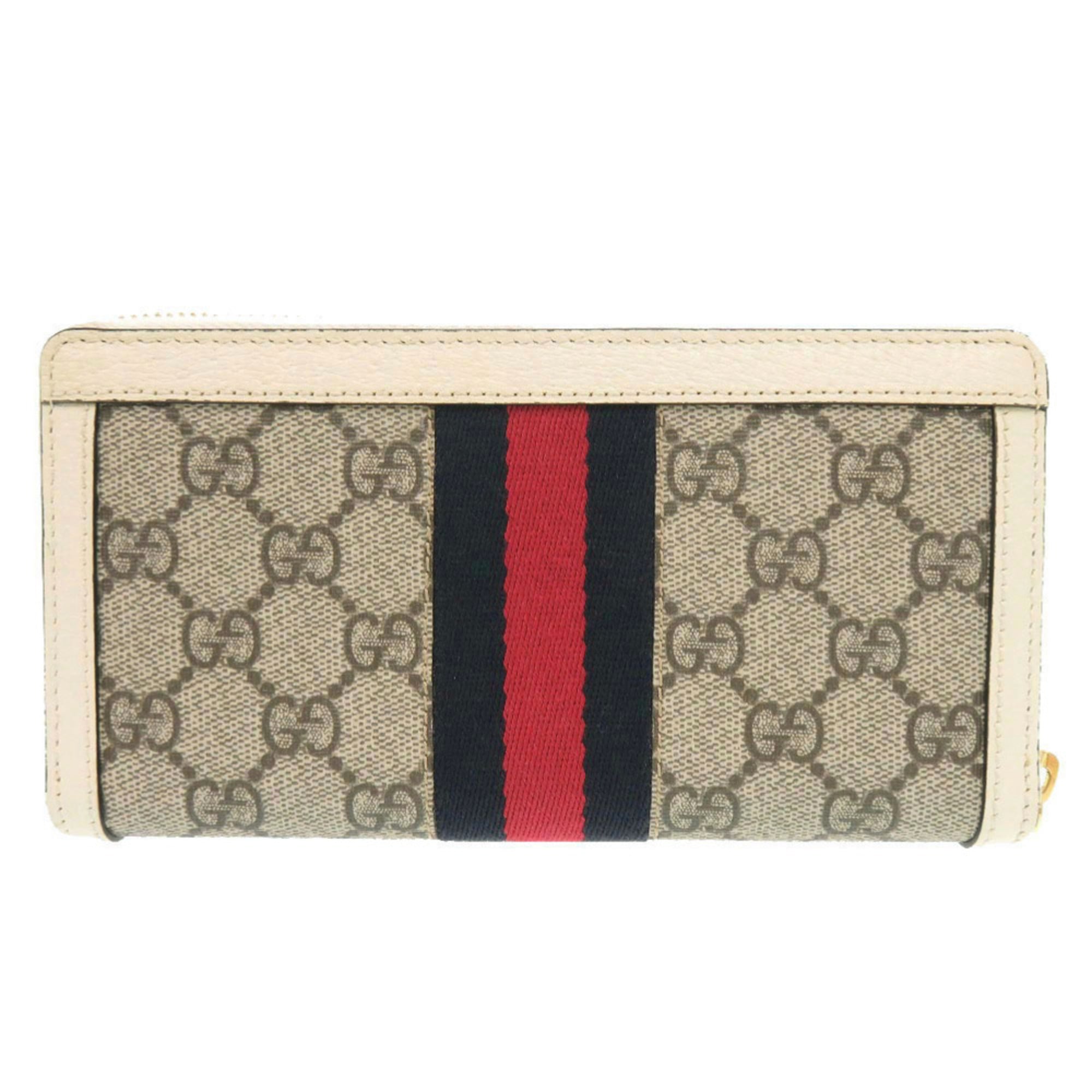 Gucci Gg Supreme Beige White Gg Supreme Leather Long Wallet (Bi-Fold) (Pre-Owned)
