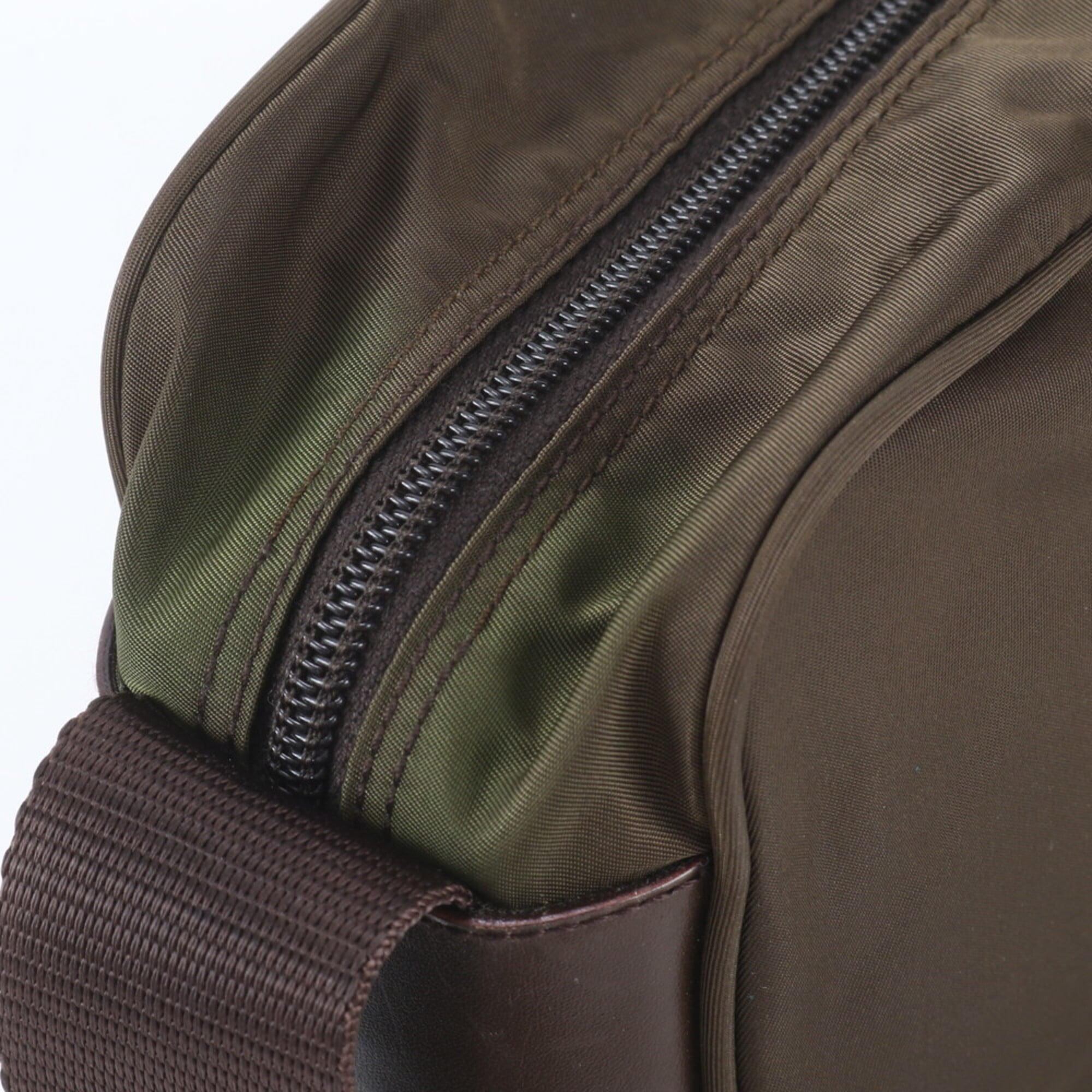 Prada Khaki Brown Nylon Leather Shoulder Bag (Pre-Owned)