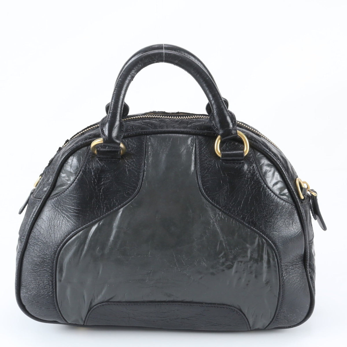 Miu Miu Black Leather Boston Bag Handbag Tote Bag (Pre-Owned)