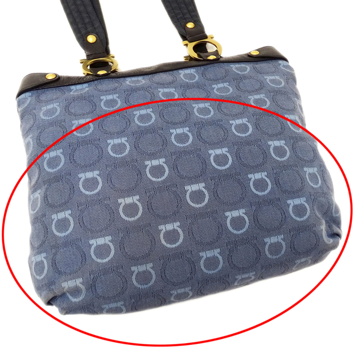 Salvatore Ferragamo Gancini Blue Canvas Handbag Tote Bag (Pre-Owned)