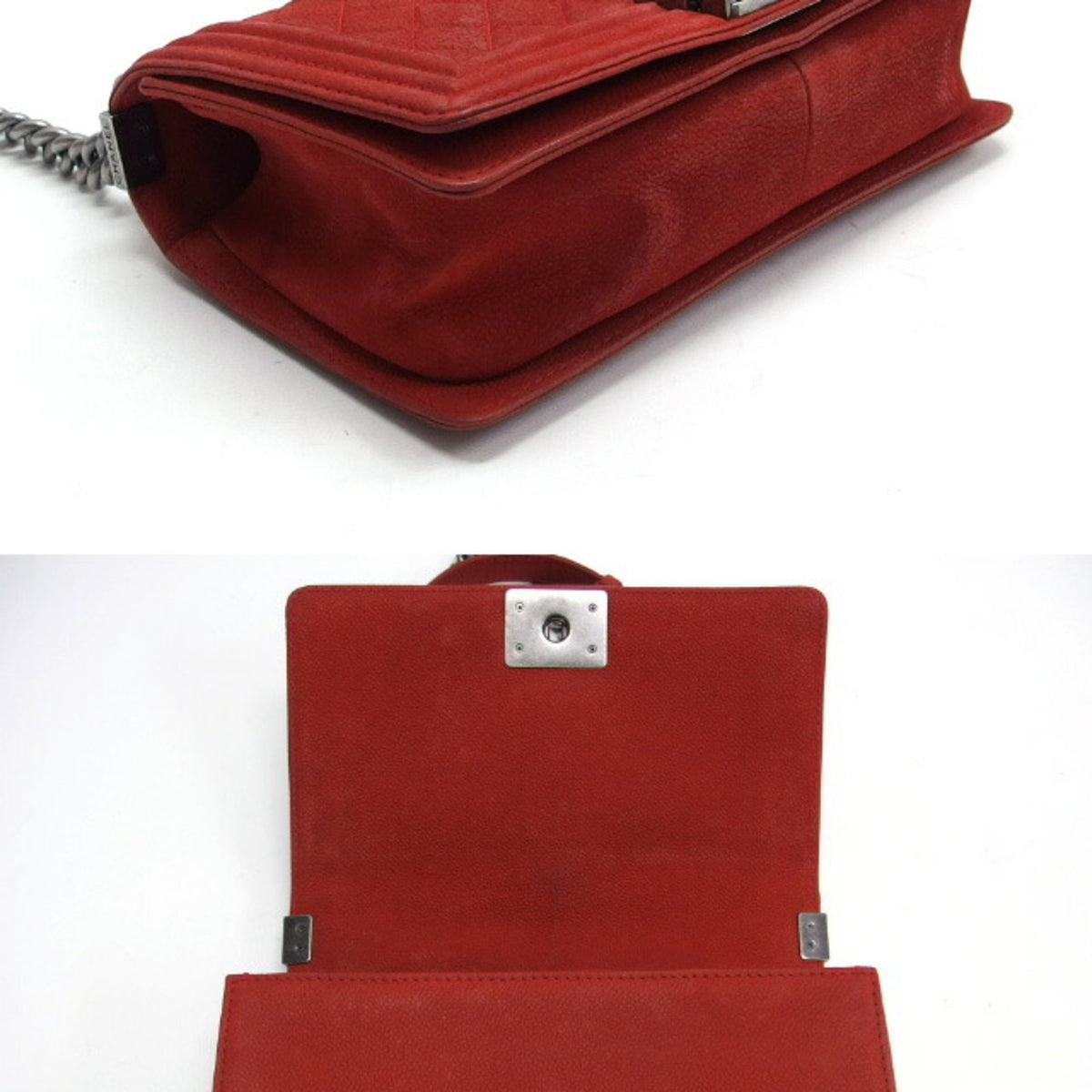 Chanel Red Color Grained Calfskin Shoulder Bag (Pre-Owned)