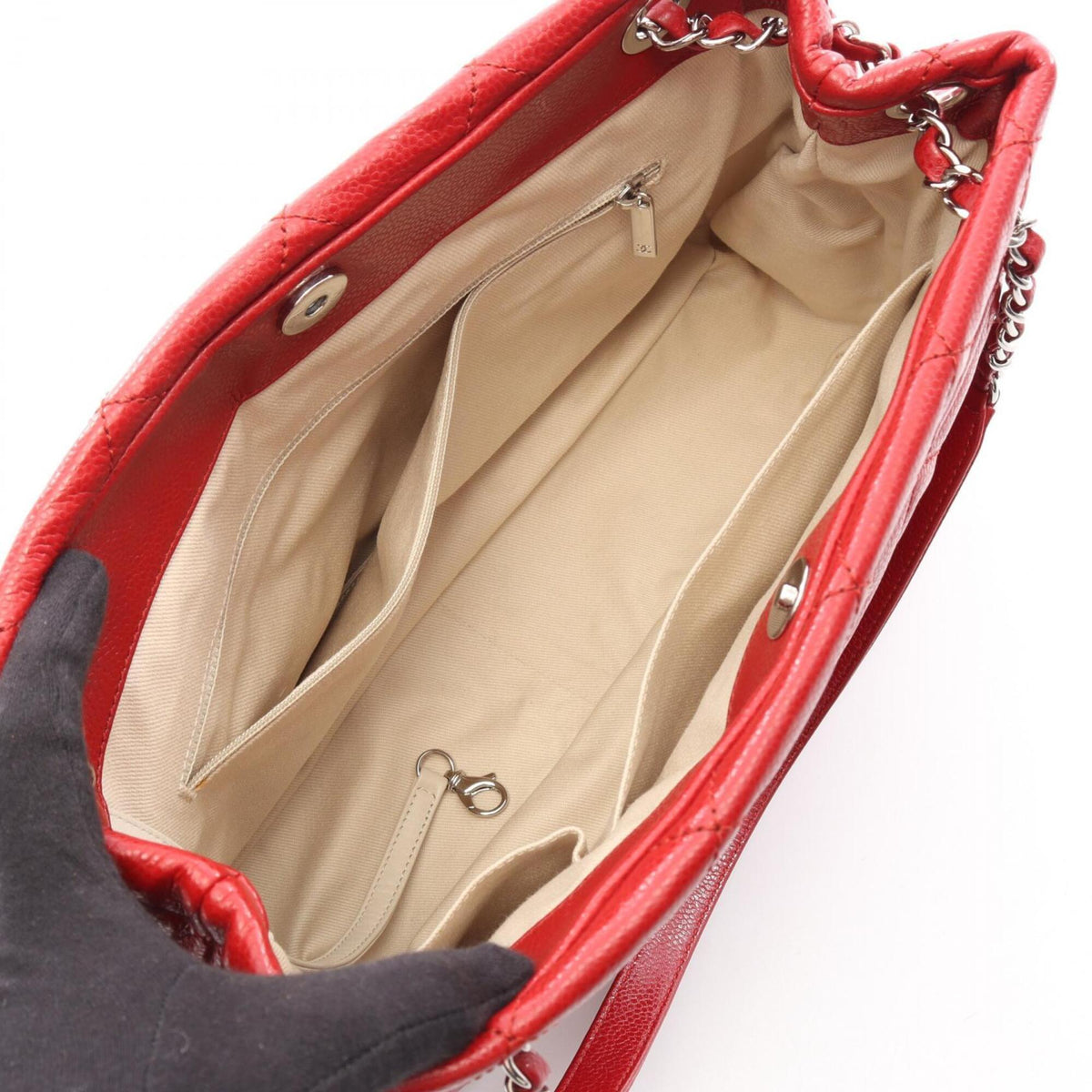 Chanel Red Color Grained Calfskin Handbag Tote Bag (Pre-Owned)