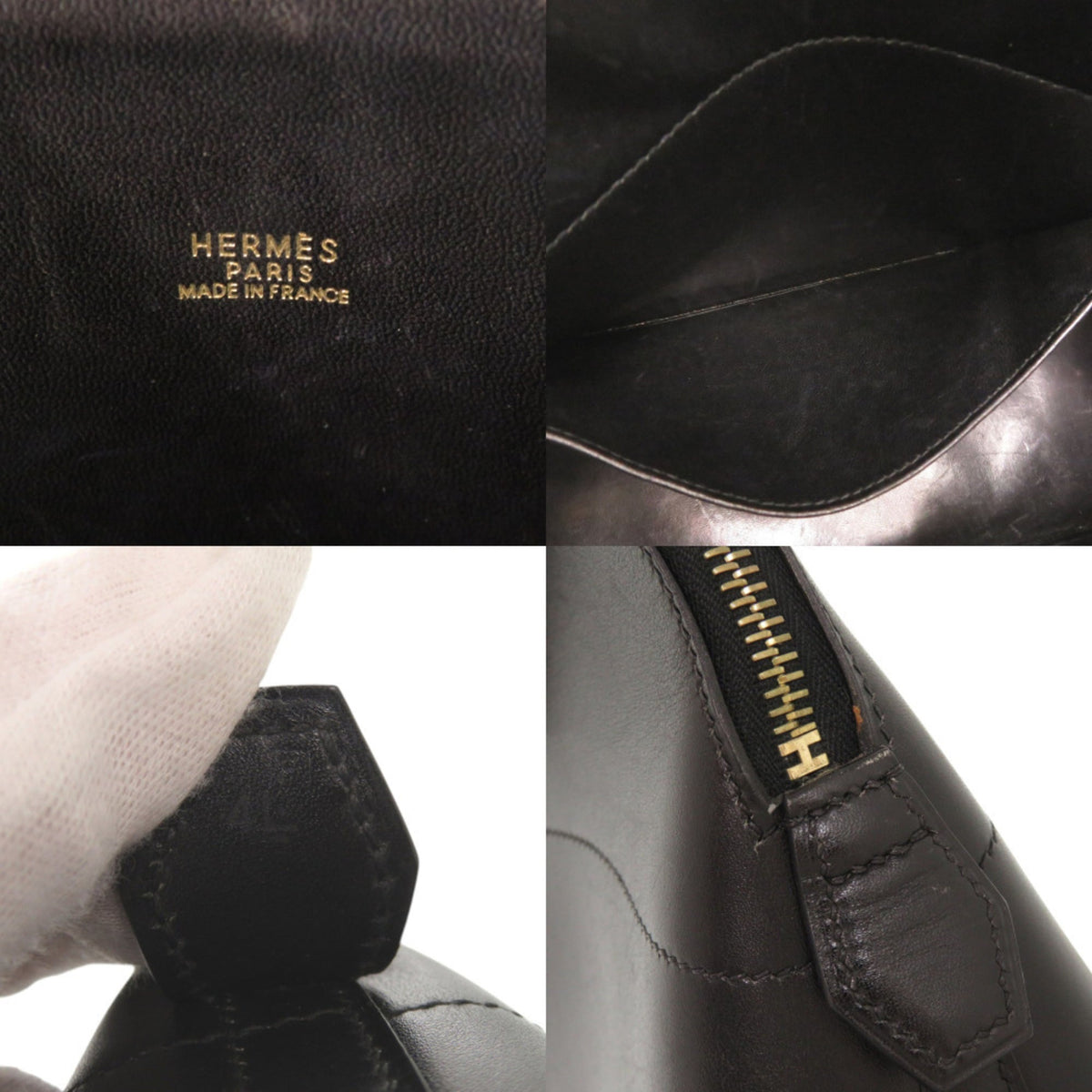 Hermes Black Box Calf Leather Handbag (Pre-Owned)