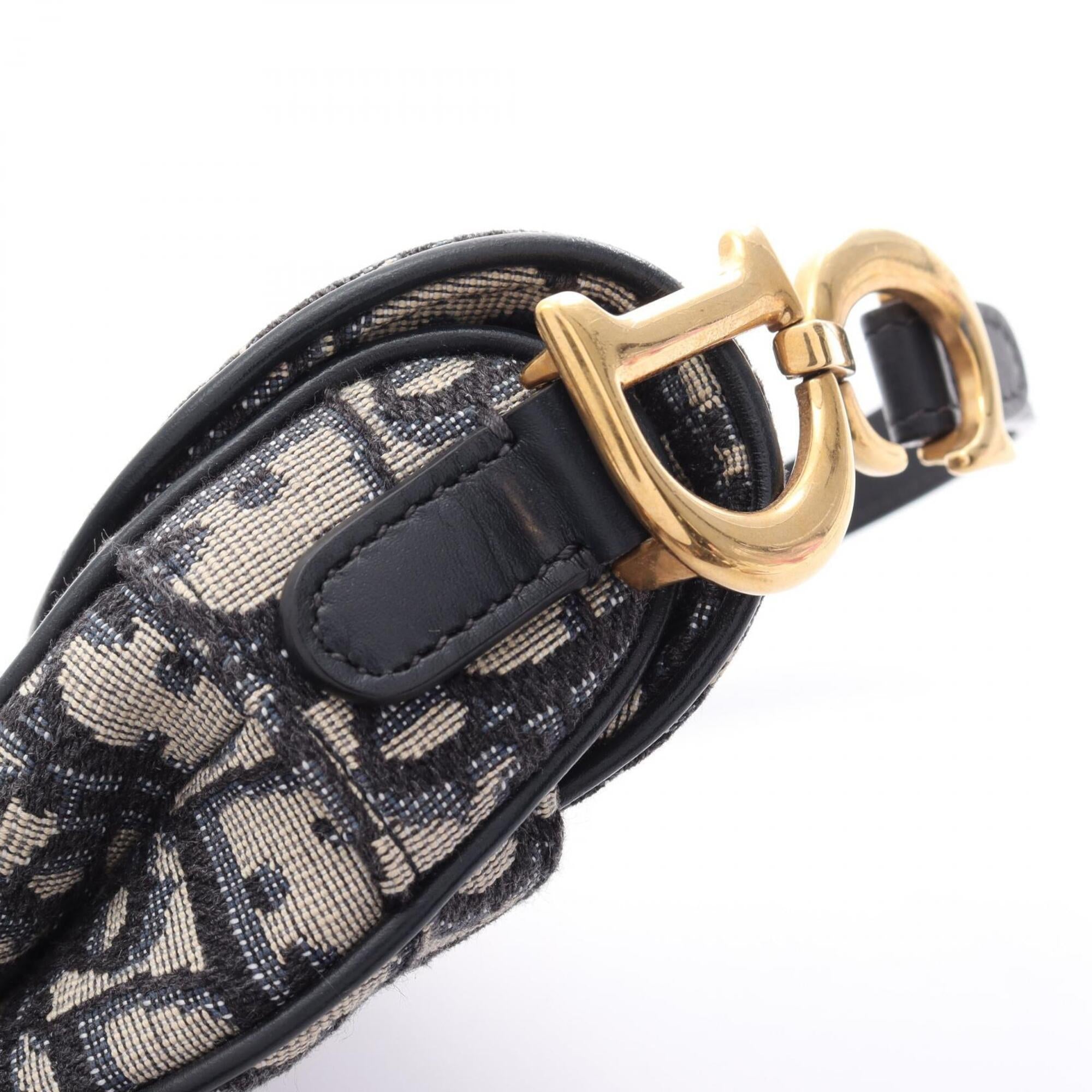 Christian Dior Beige Navy Canvas Leather Handbag Saddle Bag (Pre-Owned)