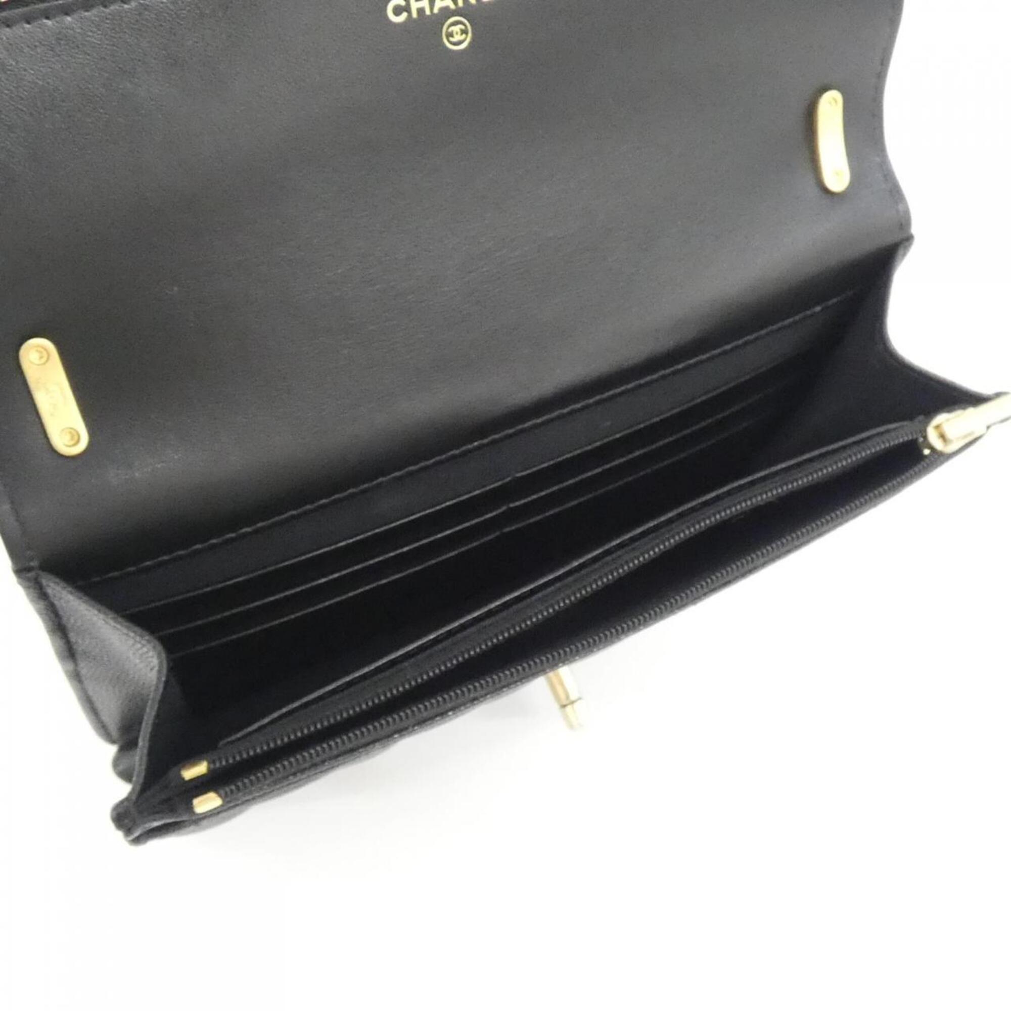 Chanel Black Grained Calfskin Chain/Shoulder Wallet (Pre-Owned)