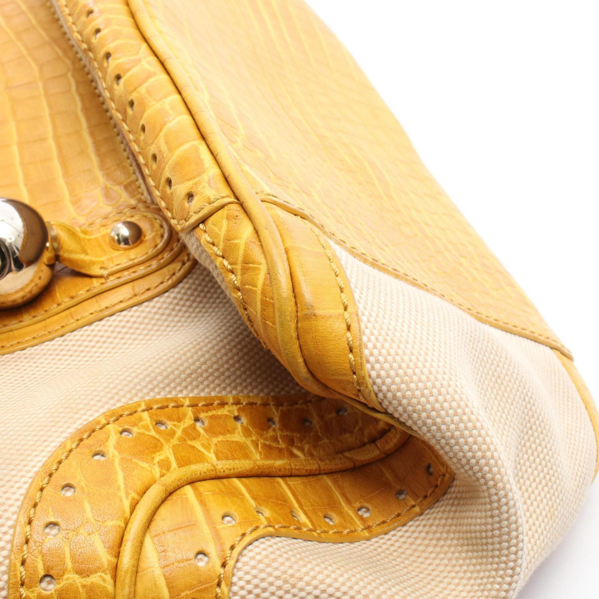 Celine Beige Yellow Canvas Leather Handbag (Pre-Owned)