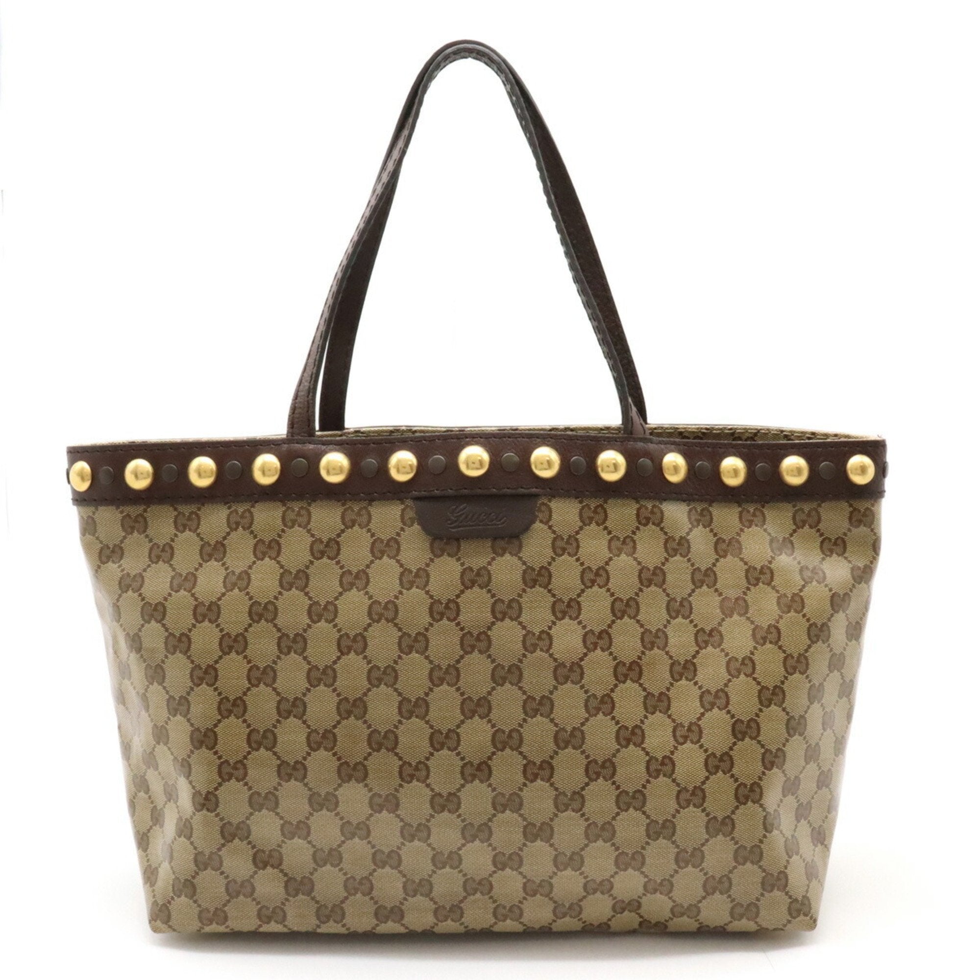 Gucci Beige Dark Beige Coated Canvas Leather Shoulder Bag Tote Bag (Pre-Owned)