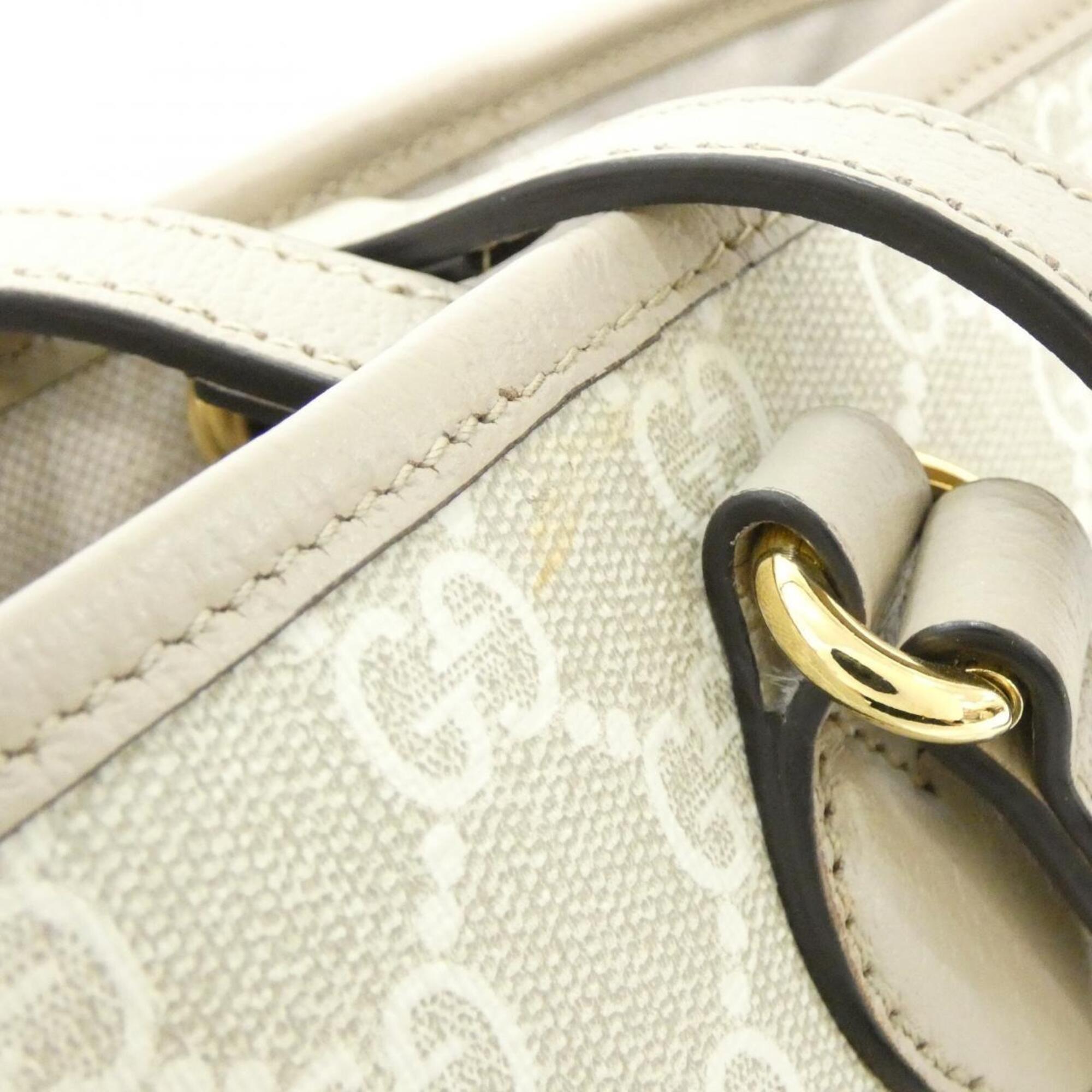 Gucci Beige White Gg Supreme Canvas Leather Handbag (Pre-Owned)
