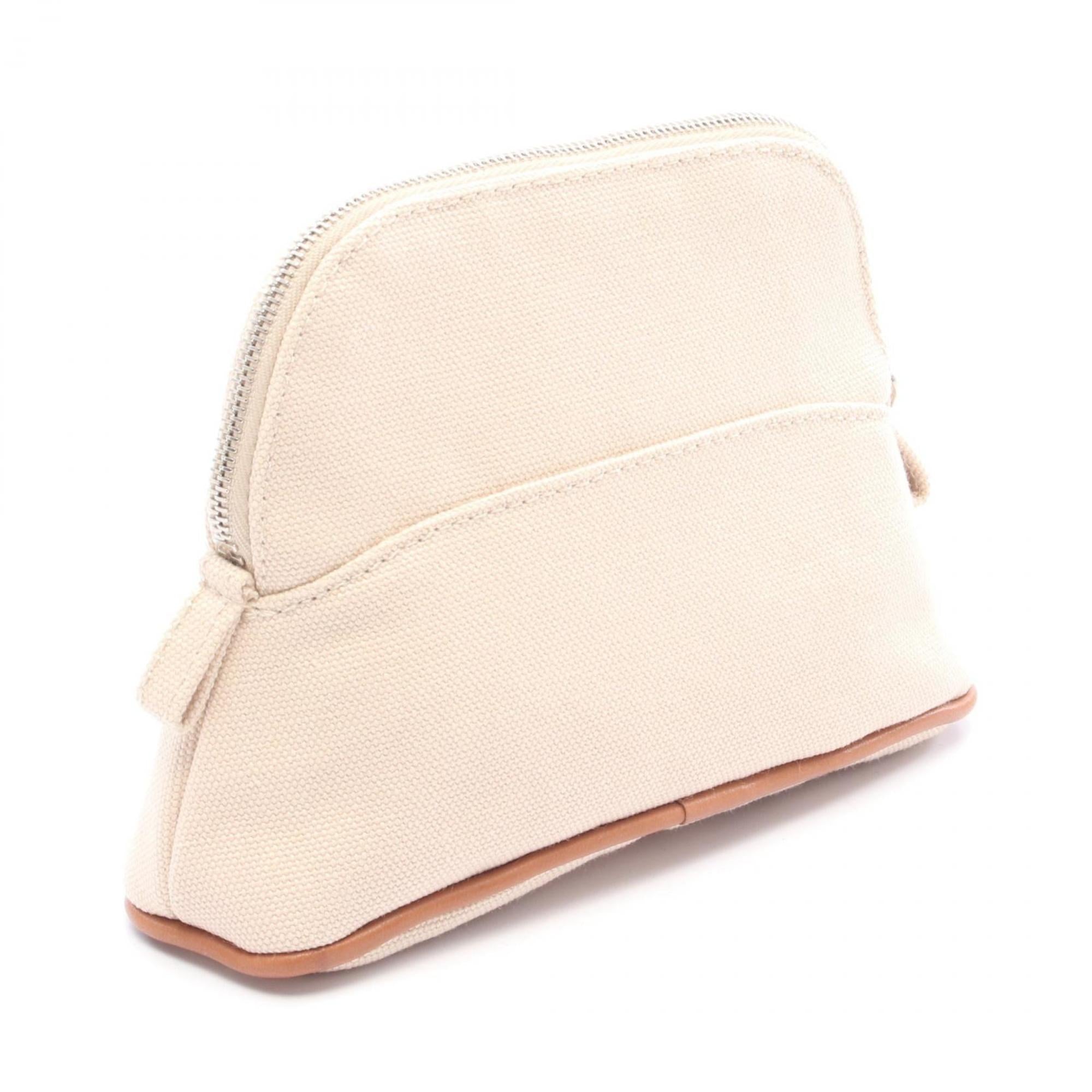 Hermes Brown Ivory Natural Canvas Leather Pouch (Pre-Owned)