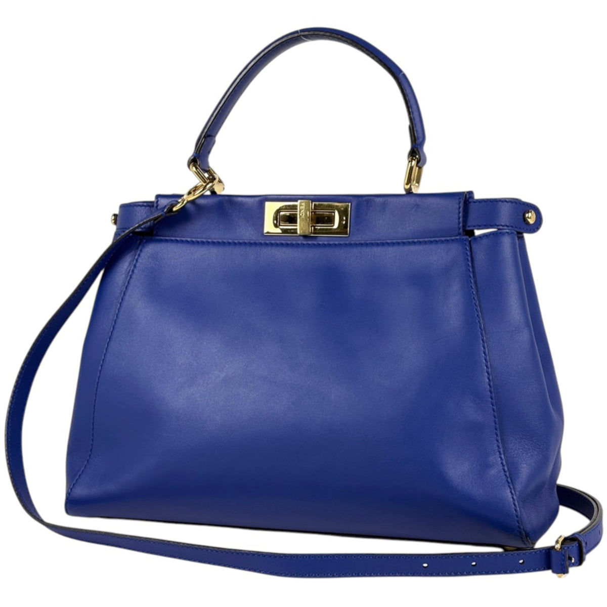 Fendi Peekaboo Blue Leather Handbag Shoulder Bag (Pre-Owned)