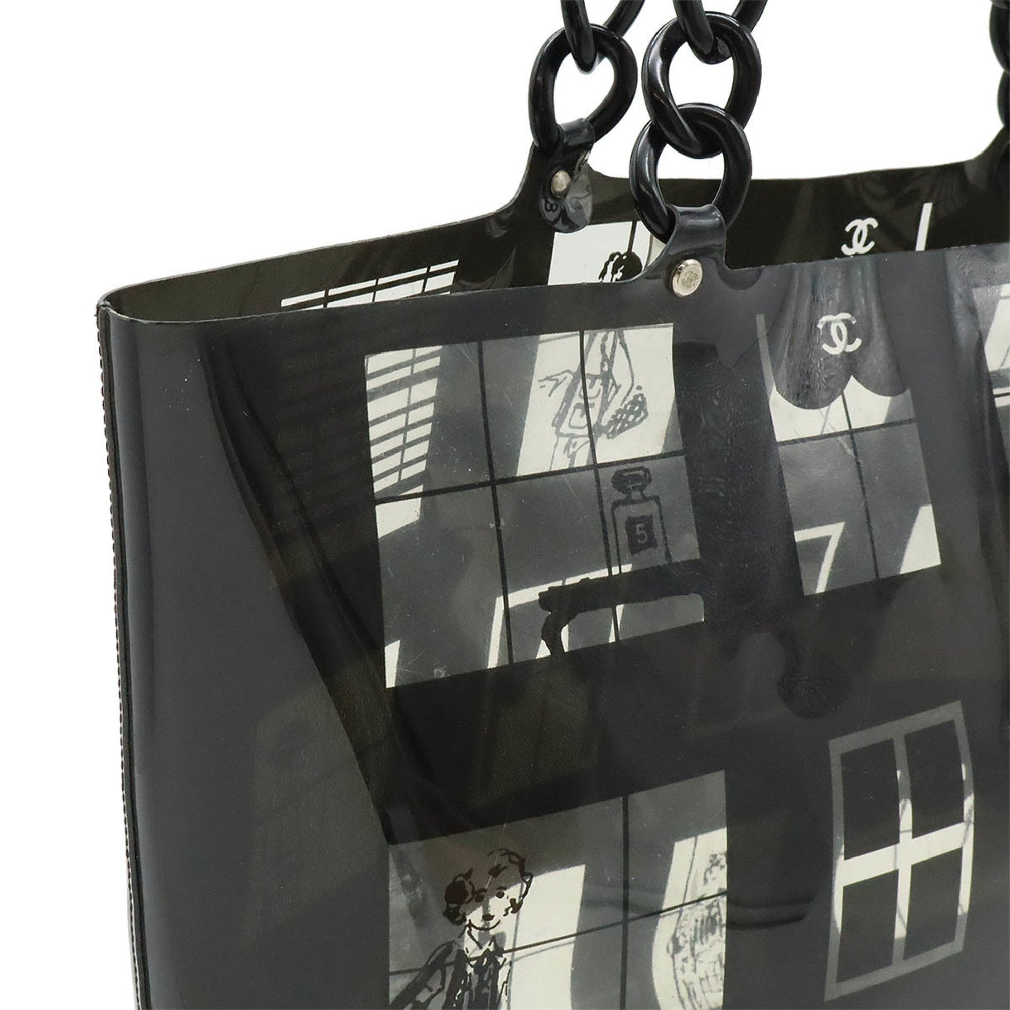 Chanel Black Clear Vinyl Plastic Shoulder Bag Tote Bag (Pre-Owned)