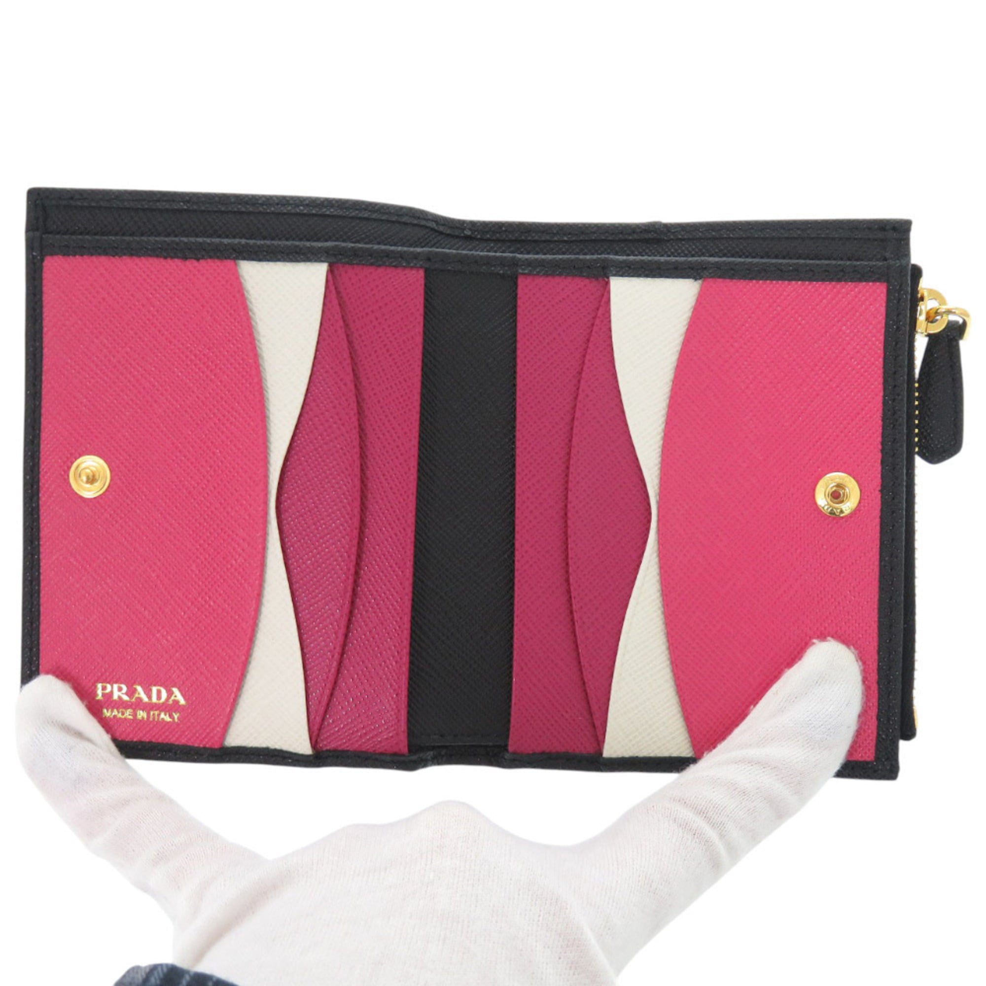 Prada Black Nero Pink Leather Wallet (Bi-Fold) (Pre-Owned)