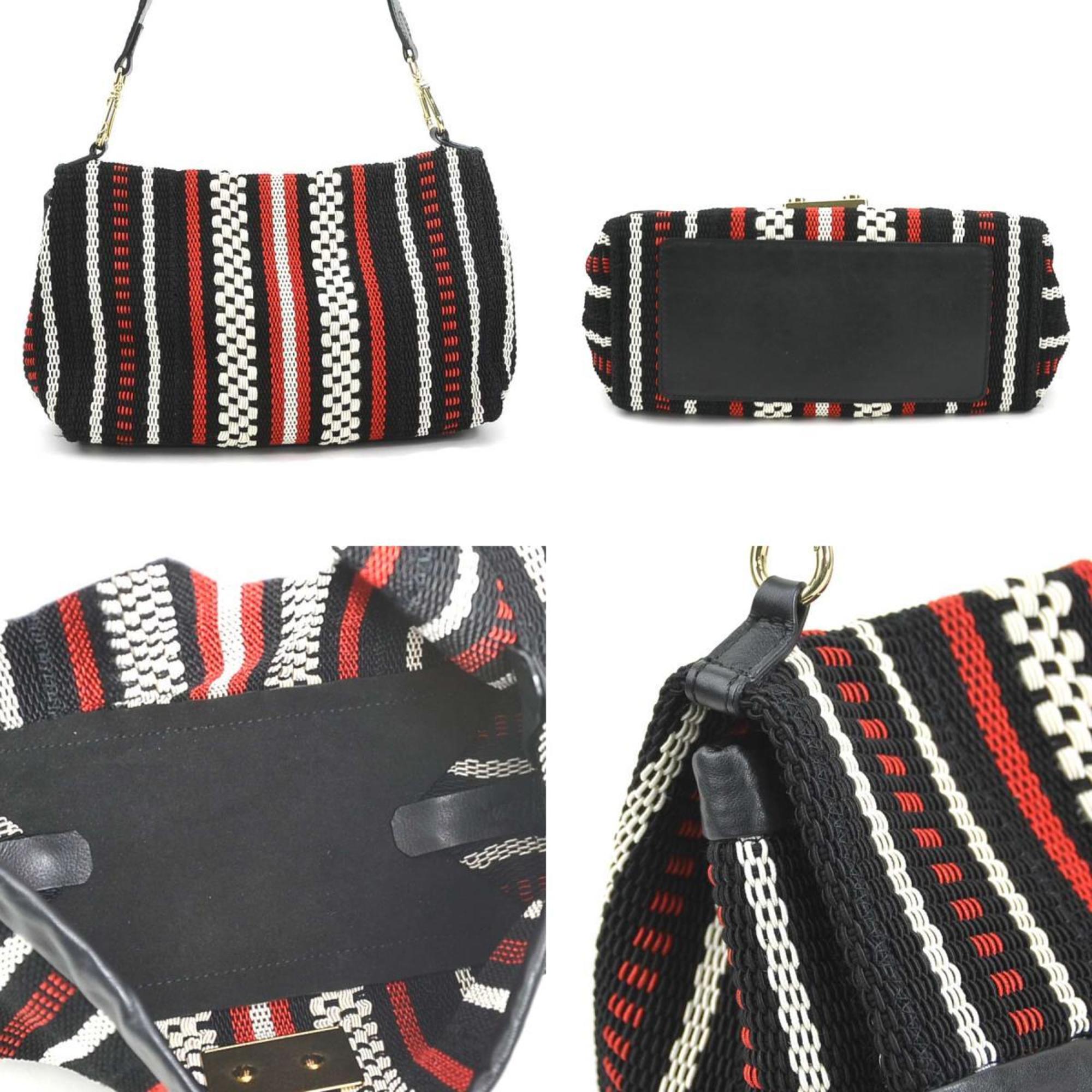 Furla Black Ivory Red Color Nylon Cotton Leather Shoulder Bag (Pre-Owned)
