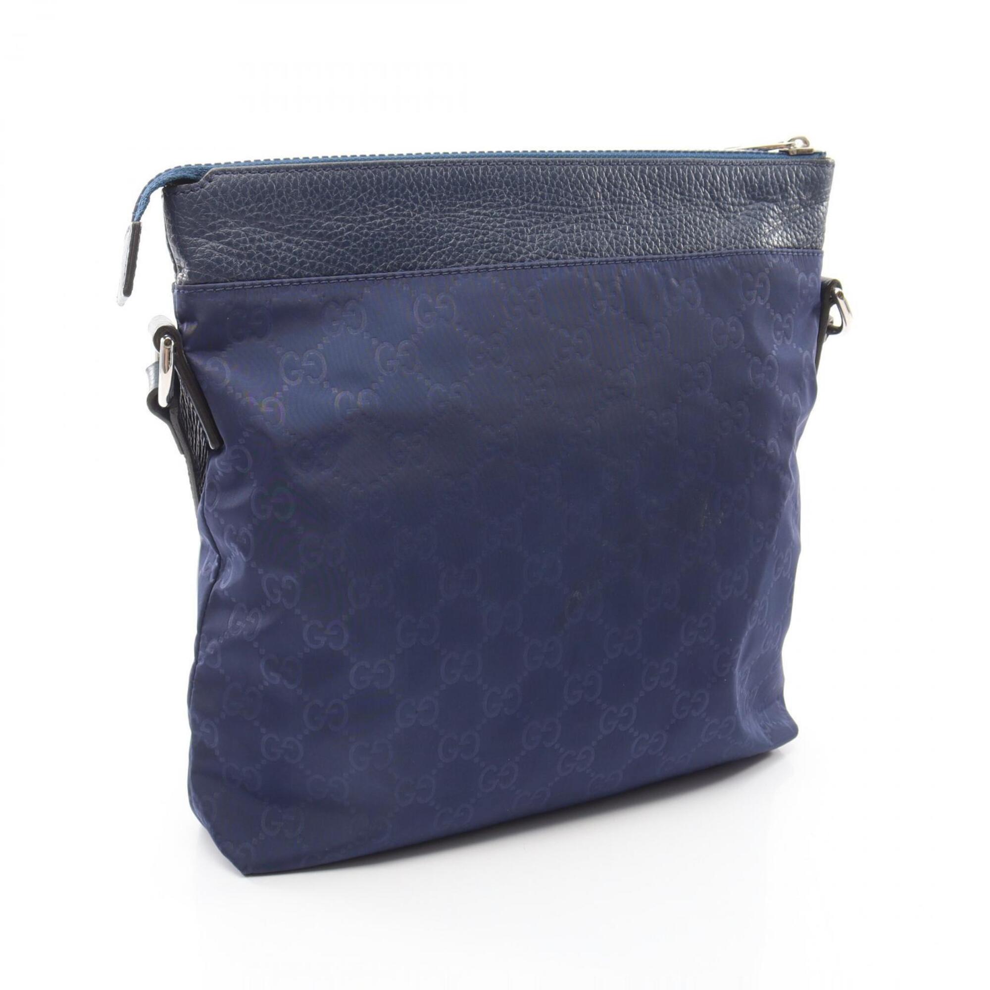 Gucci Blue Nylon Leather Handbag Shoulder Bag (Pre-Owned)