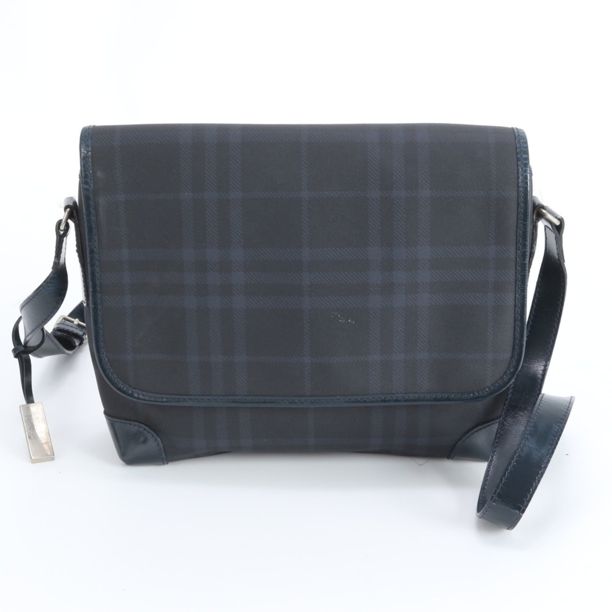 Burberry Navy Leather Nylon Messenger Bag Shoulder Bag (Pre-Owned)