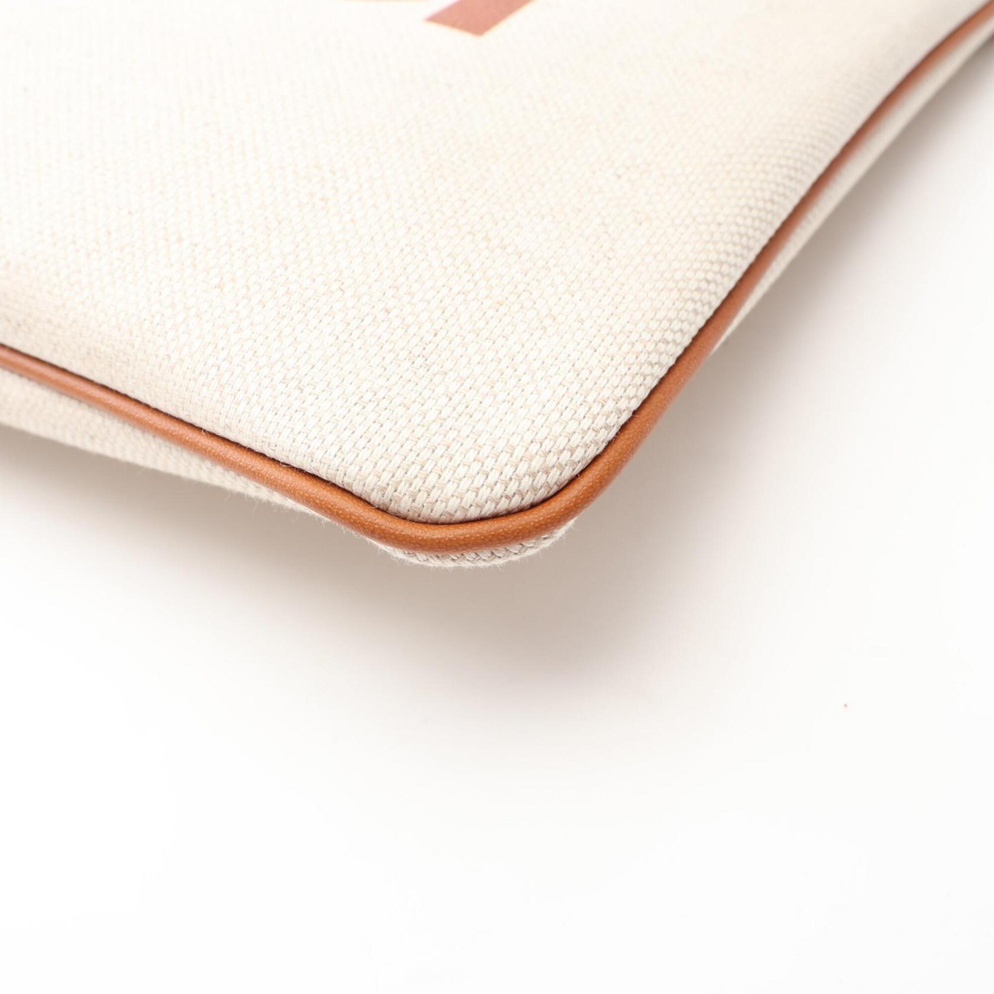 Gucci Brown Ivory Canvas Leather Clutch Bag (Pre-Owned)