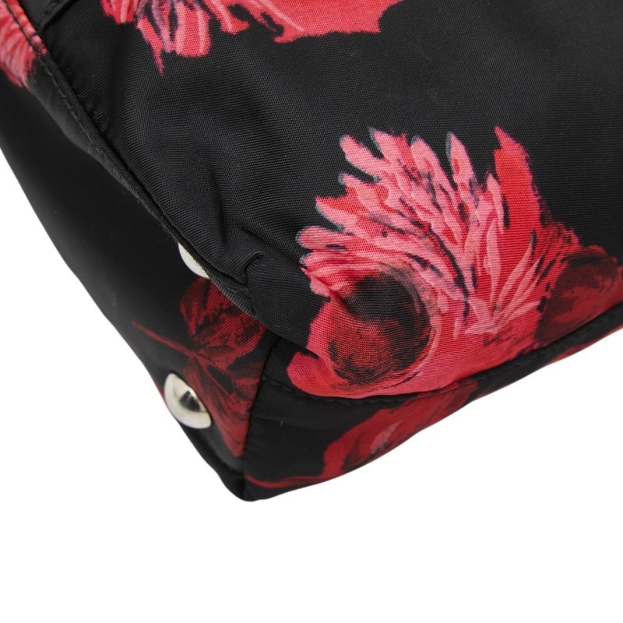 Prada Black Red Color Nylon Patent Leather Handbag Shoulder Bag (Pre-Owned)