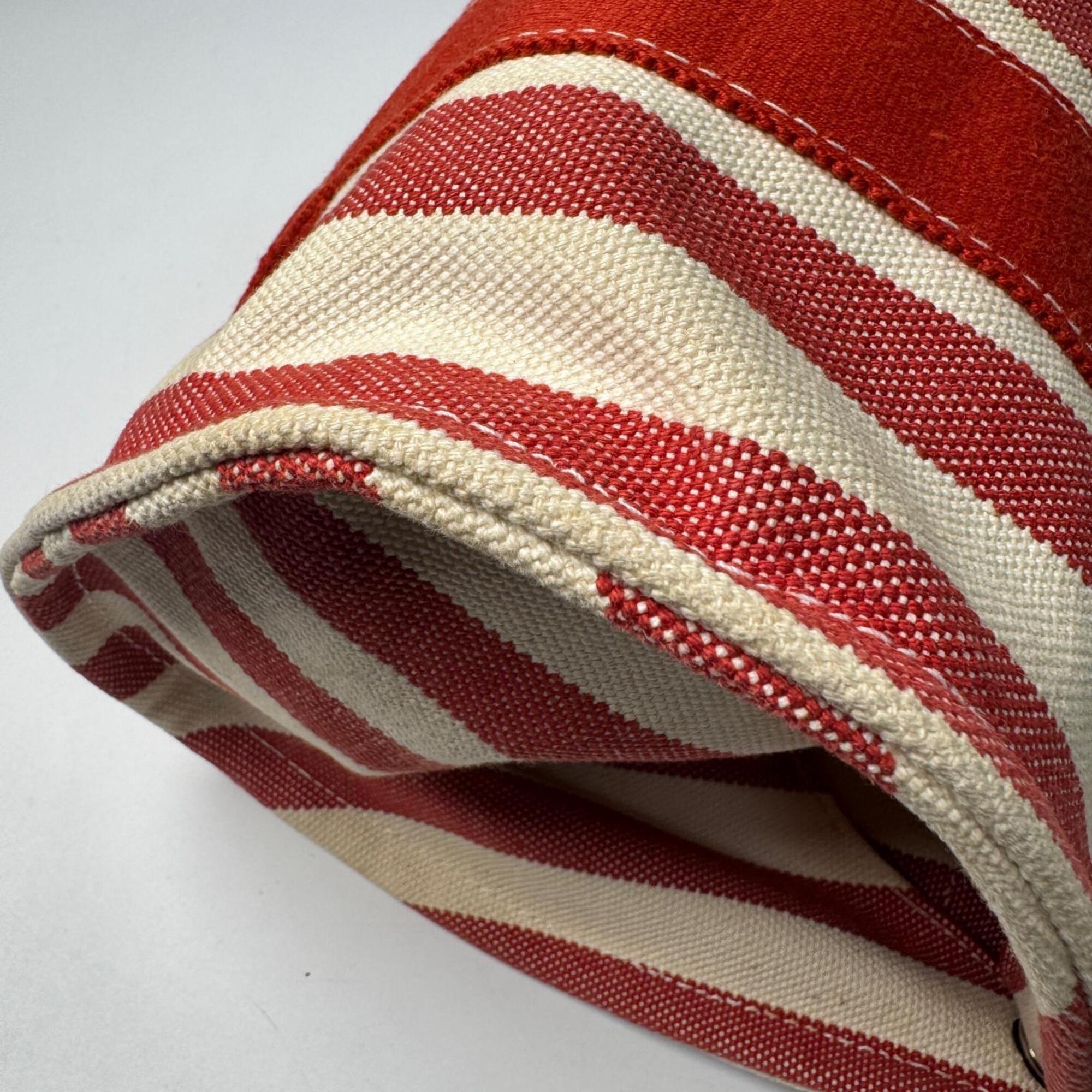 Hermes Cream Red Color Canvas Handbag Pouch Tote Bag (Pre-Owned)