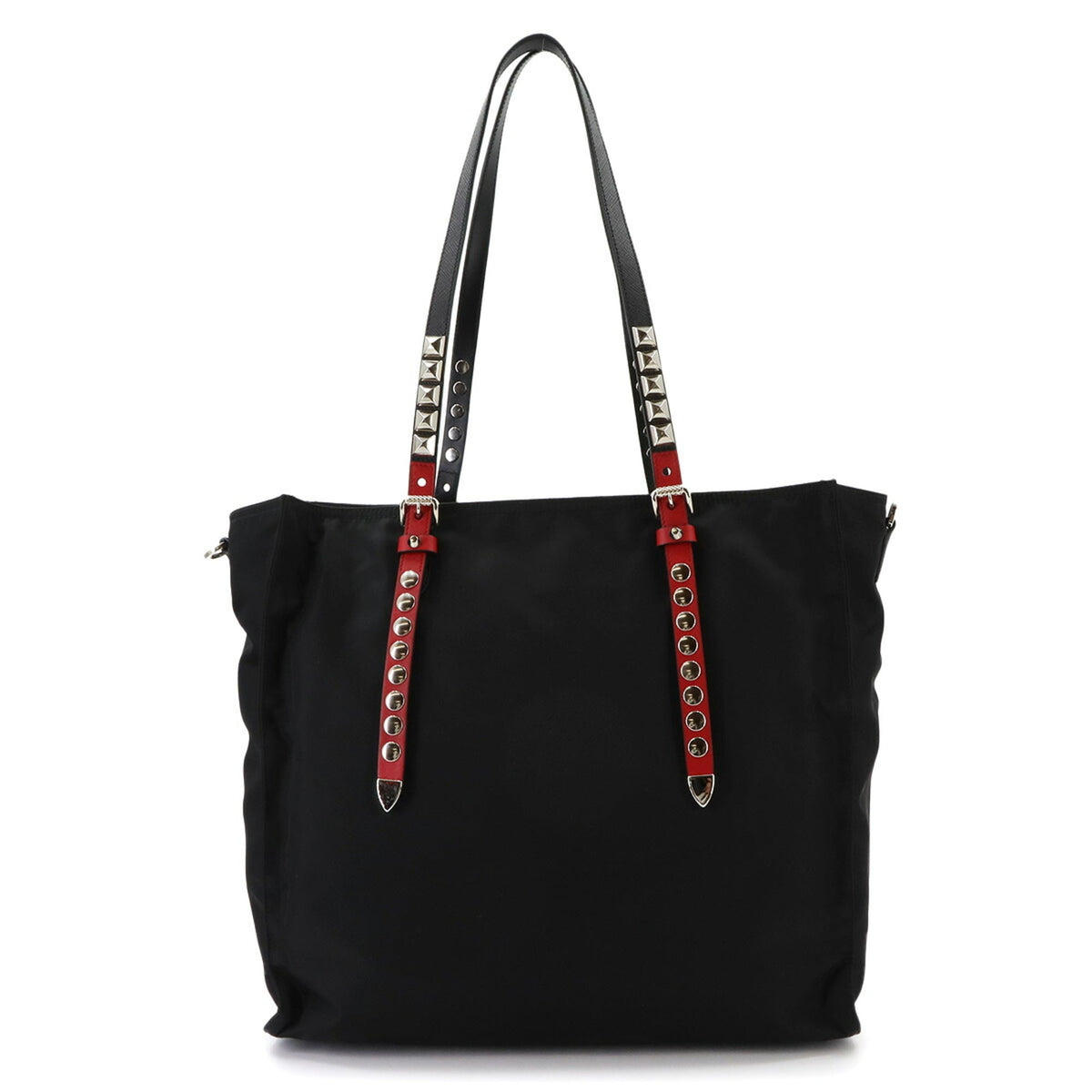 Prada Black Red Color Nylon Saffiano Handbag Shoulder Bag Tote Bag (Pre-Owned)