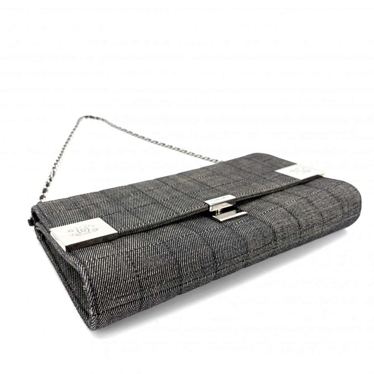 Chanel Gray Denim Handbag Shoulder Bag (Pre-Owned)