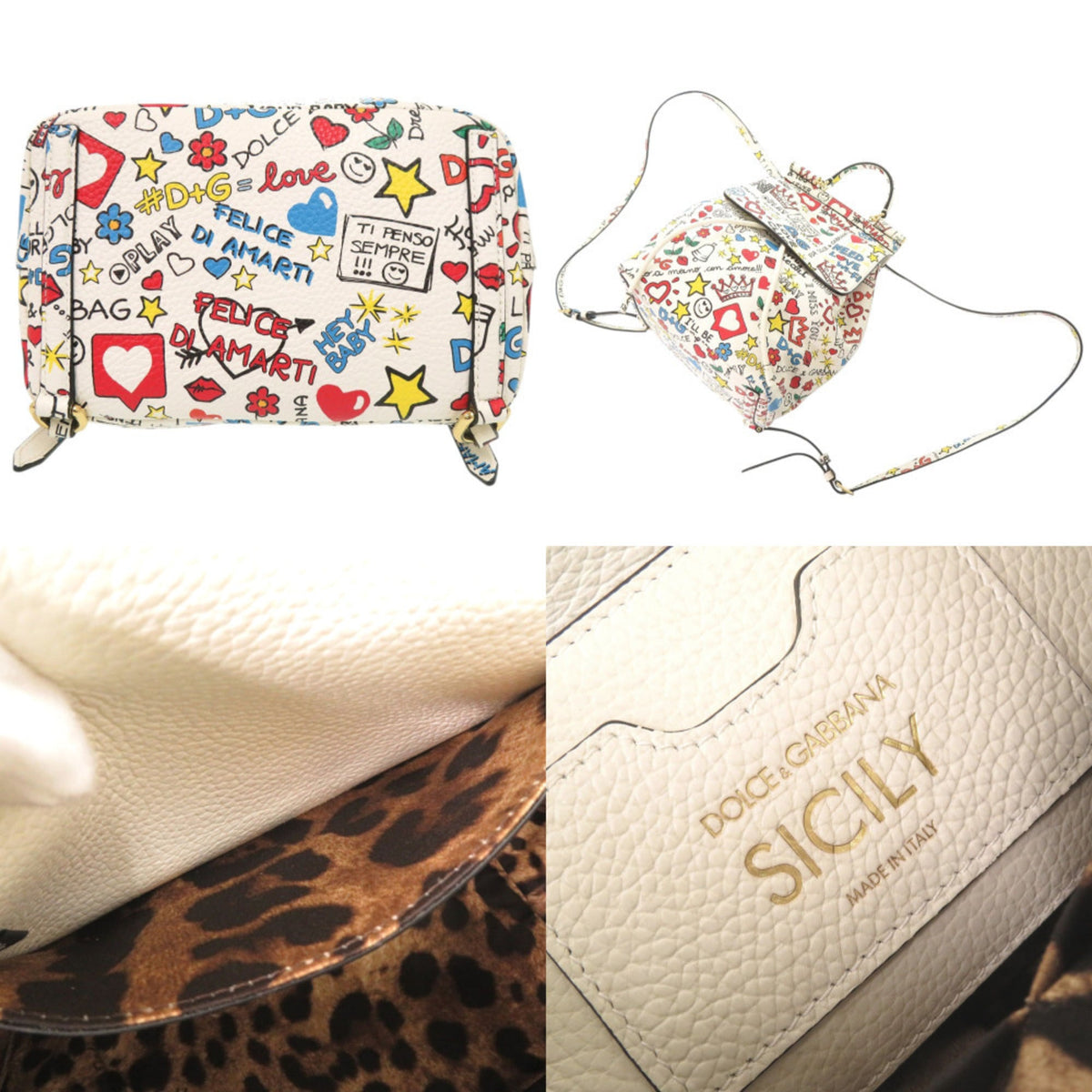 Dolce & Gabbana Sicily Multi-Color White Leather Backpack (Pre-Owned)