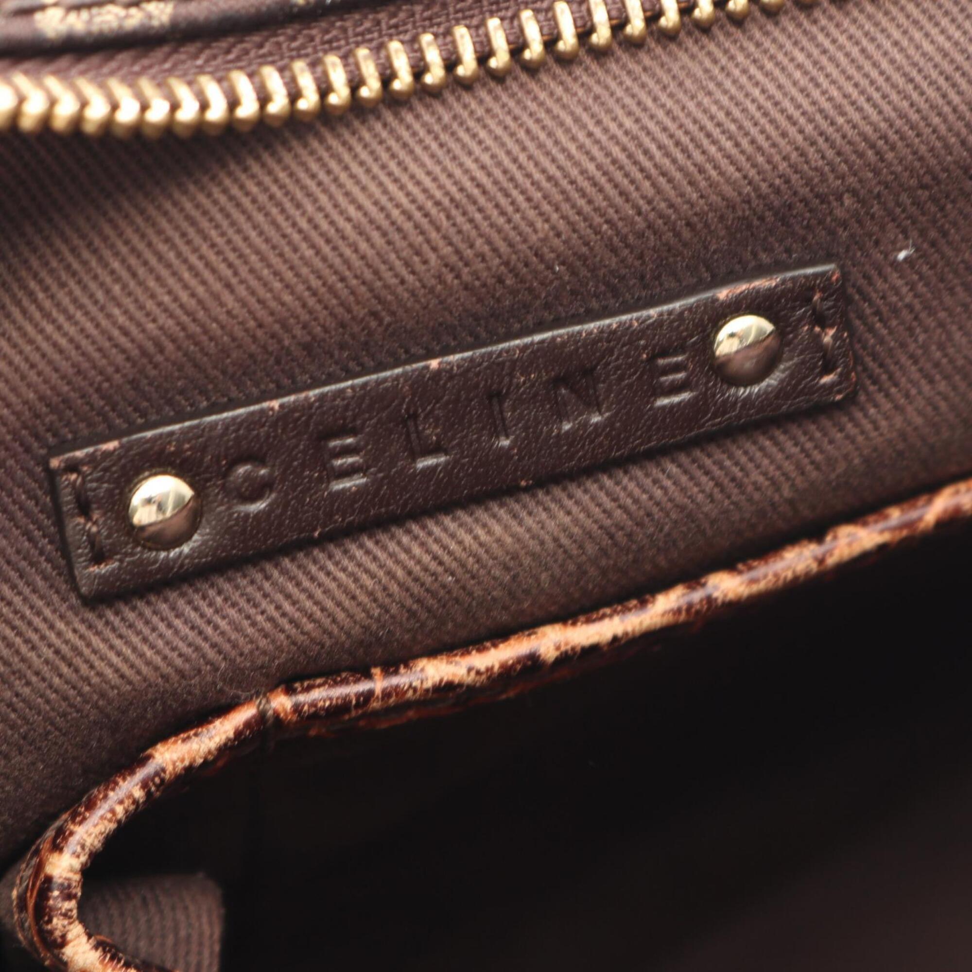 Celine Brown Canvas Leather Handbag Shoulder Bag (Pre-Owned)