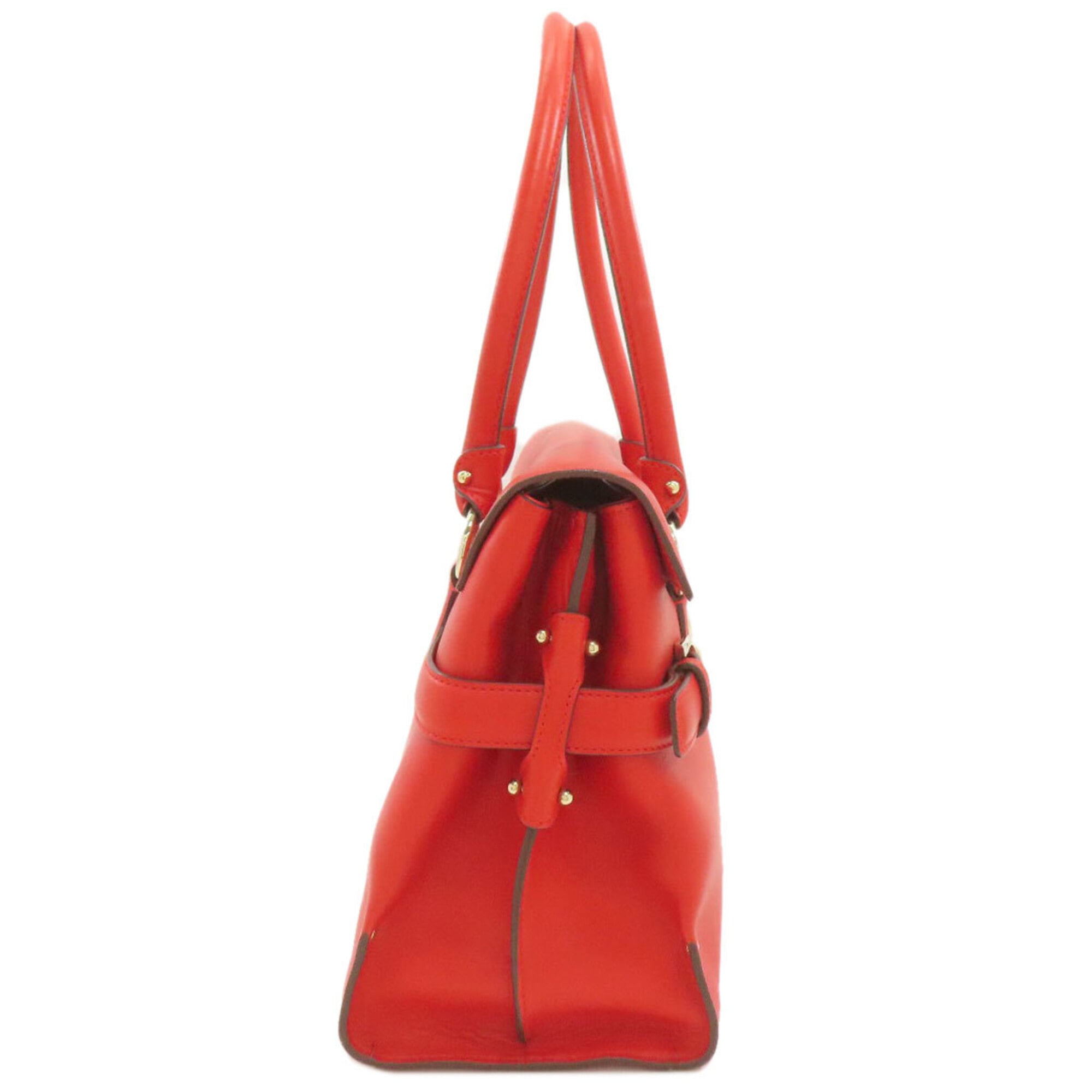 Salvatore Ferragamo Gancini Red Color Leather Tote Bag (Pre-Owned)