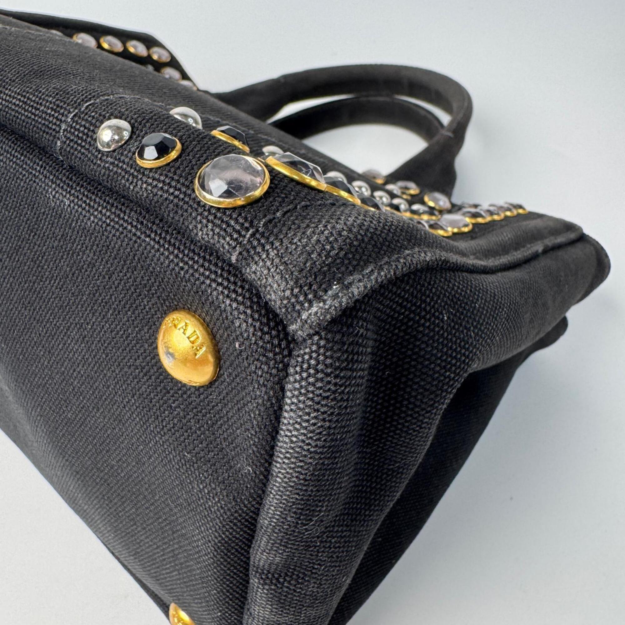 Prada Black Canvas Handbag Shoulder Bag Tote Bag (Pre-Owned)