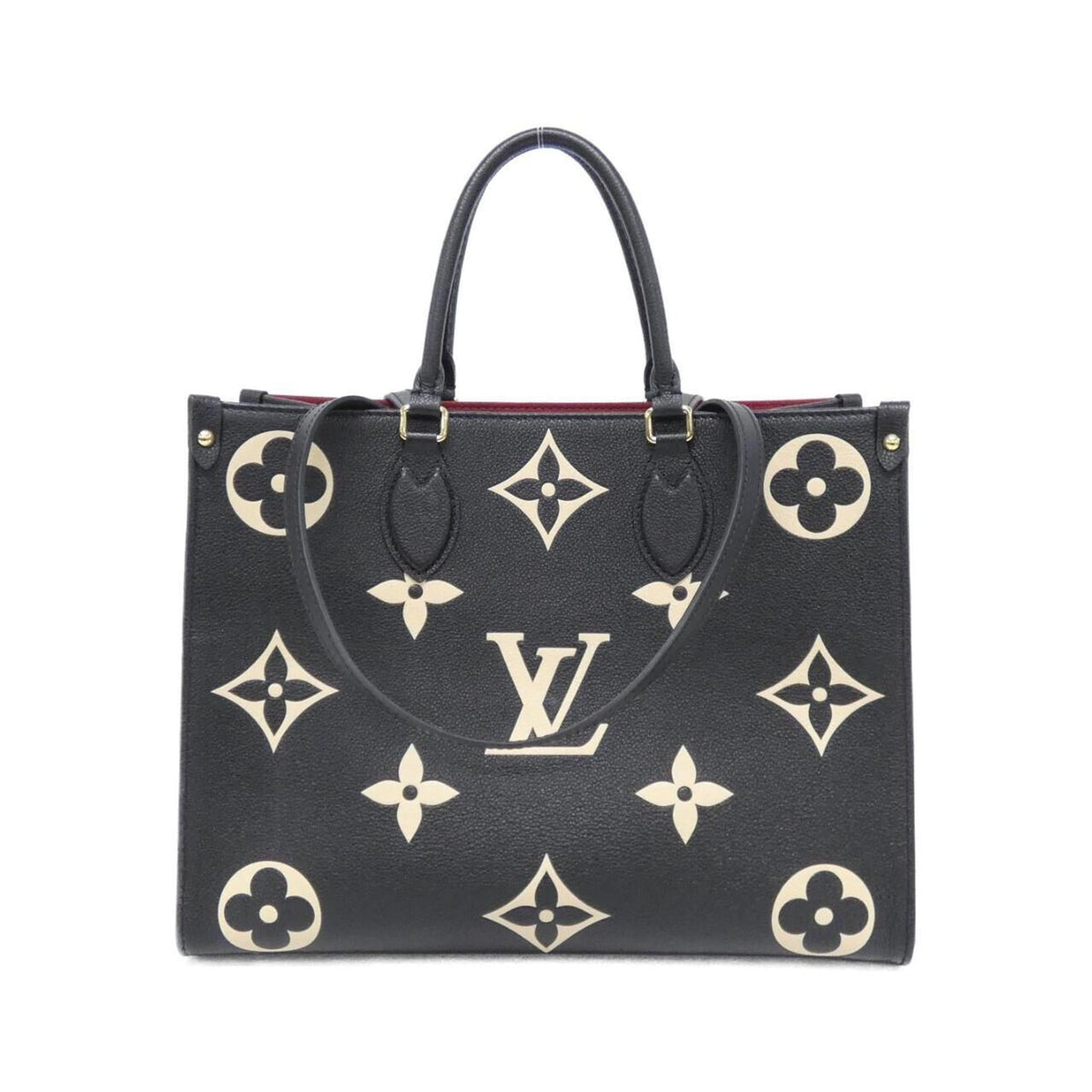 Louis Vuitton Beige Black Leather Handbag (Pre-Owned)