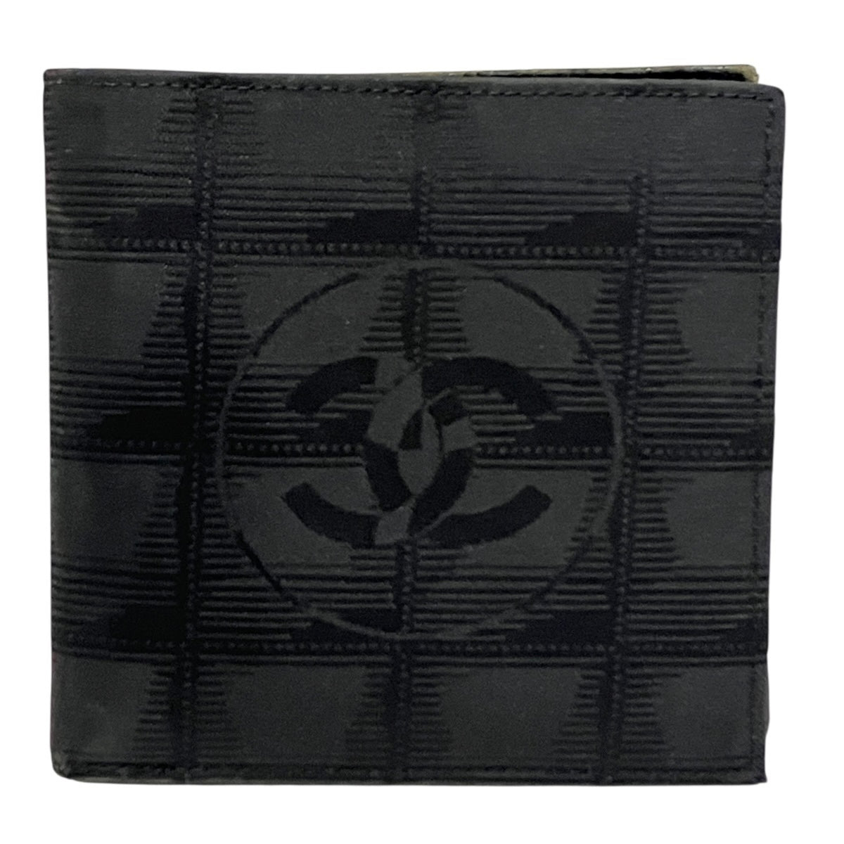 Chanel New Travel Line Black Leather Canvas Wallet (Bi-Fold) (Pre-Owned)