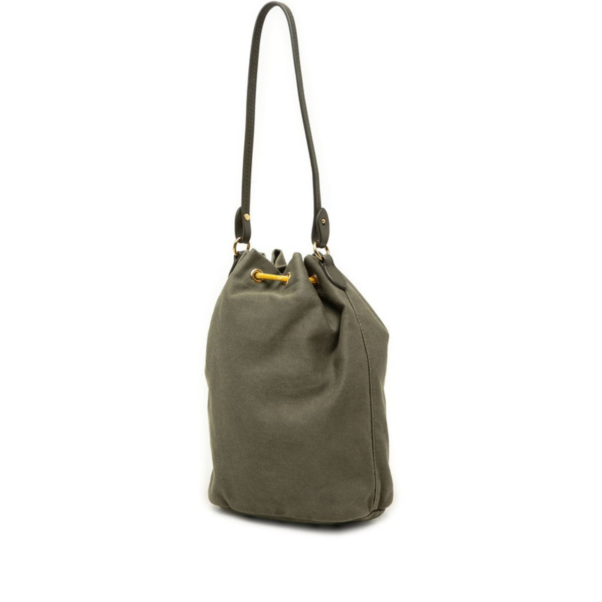 Miu Miu Green Khaki Yellow Canvas Leather Handbag Shoulder Bag (Pre-Owned)