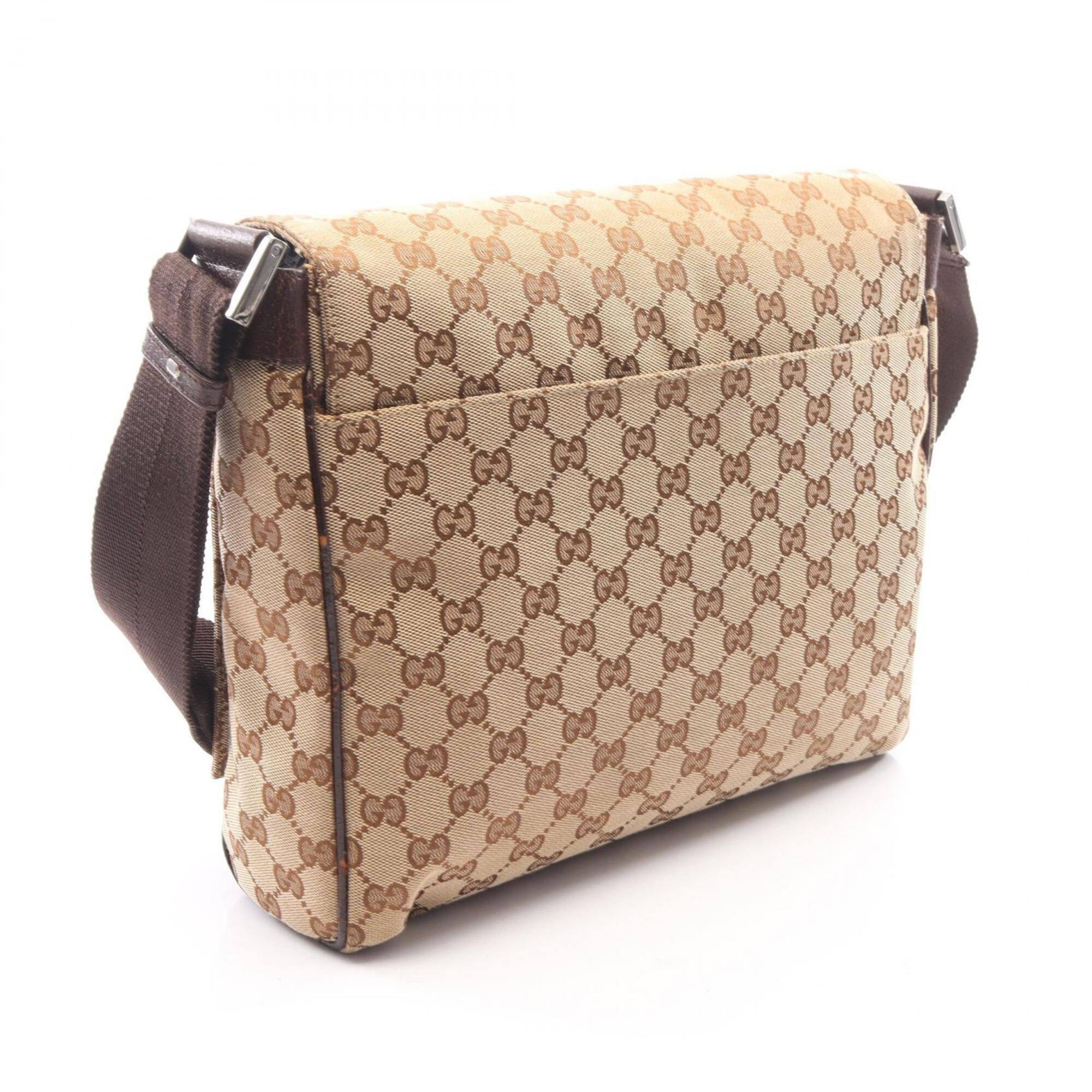 Gucci Beige Brown Canvas Leather Handbag Shoulder Bag (Pre-Owned)