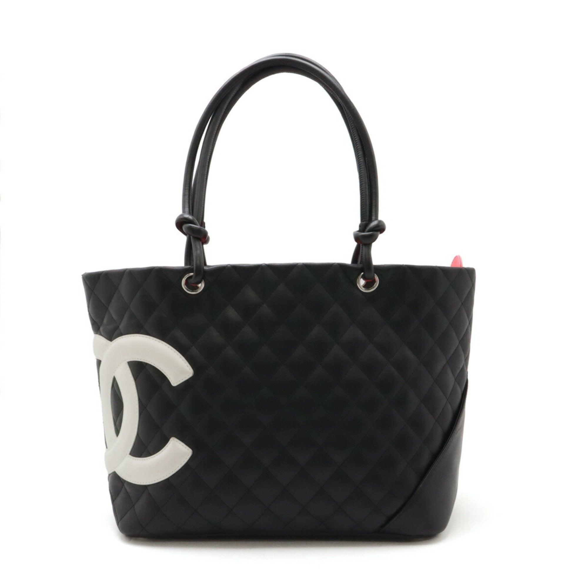 Chanel Black White Leather Shoulder Bag Tote Bag (Pre-Owned)